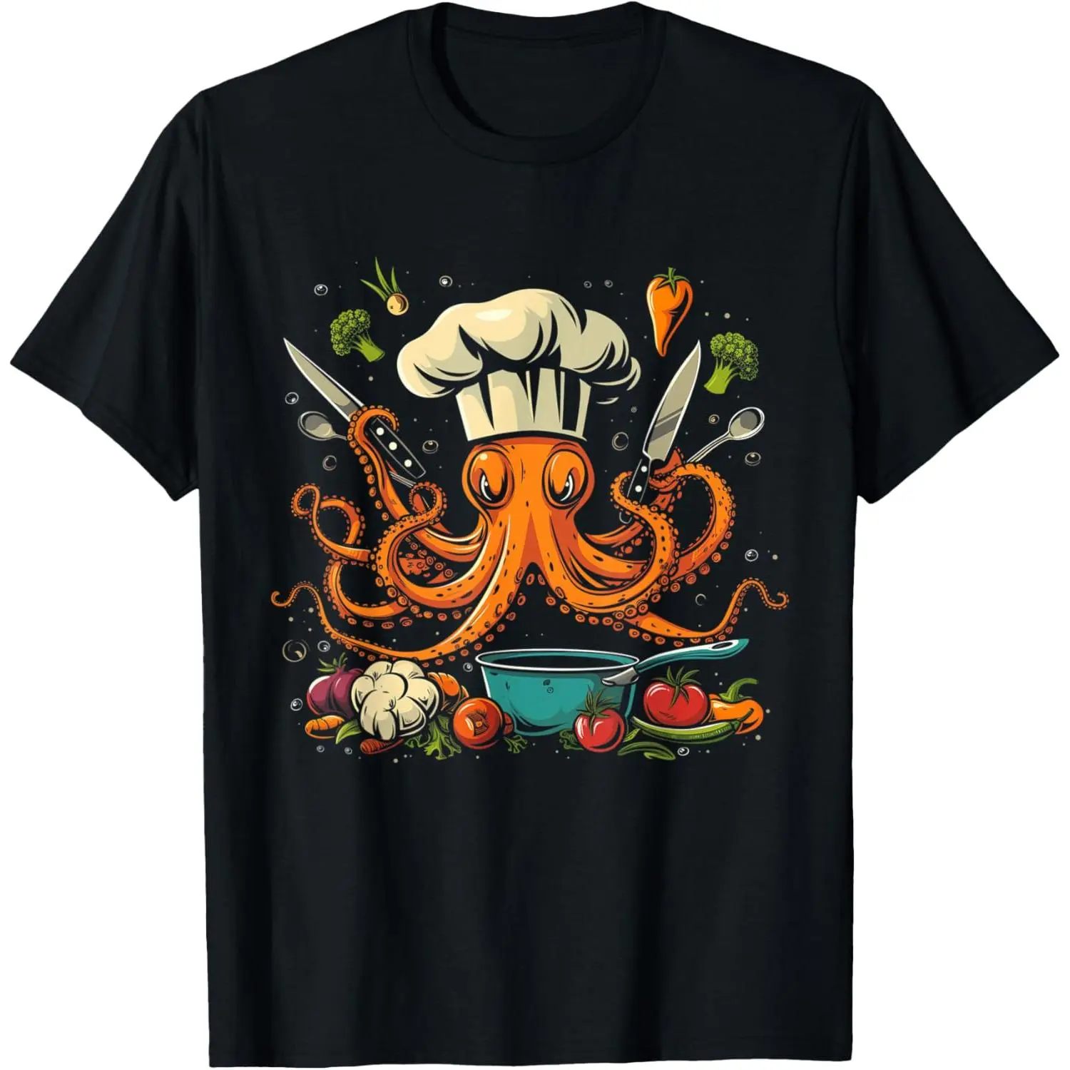 Funny Chef Shirt 🎁   Octopus Sous Chef Graphic Tee for Kitchen Lovers |   Vintage Kitchen Humor Cooking T-Shirt