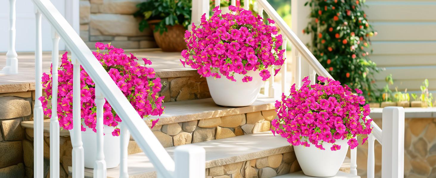 10 Bundles Artificial Fake Flowers Plants for Outdoors, Faux Petunias Silk Flower UV Resistant No Fade for Front Porch Patio Home Garden Blcony Yard Outdoor Spring Summer Decor