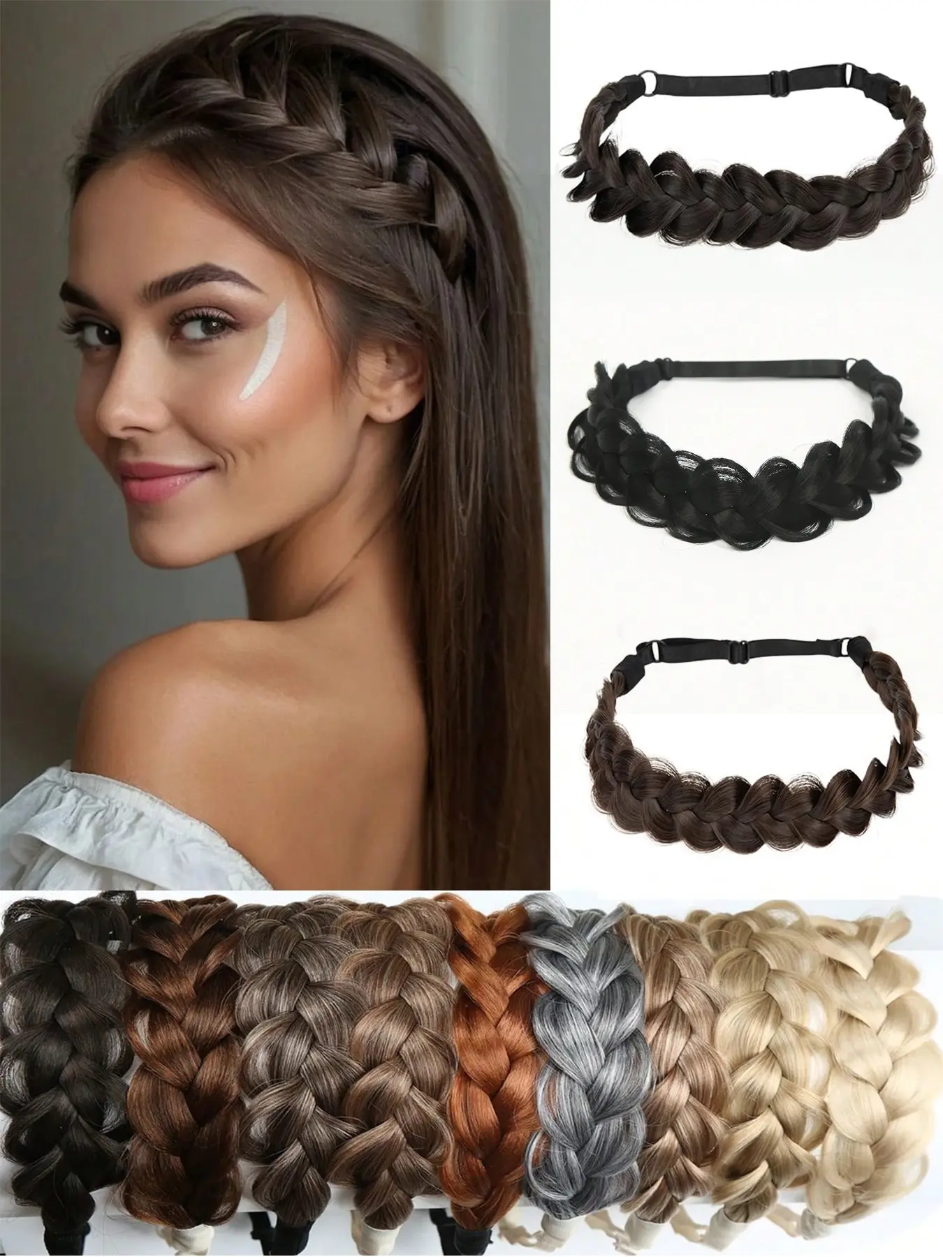 Boho Chic Adjustable Braided Hair Band, Headbands, Hairbands, Women's Straight Hair Accessory, Basic Style Hair Wig for Daily Use