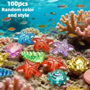 100pcs Transparent Colorful Ocean Animal Decorations, Summer Theme Aquarium Accessories, Shell Seashell Starfish Design, Fish Tank Decoration