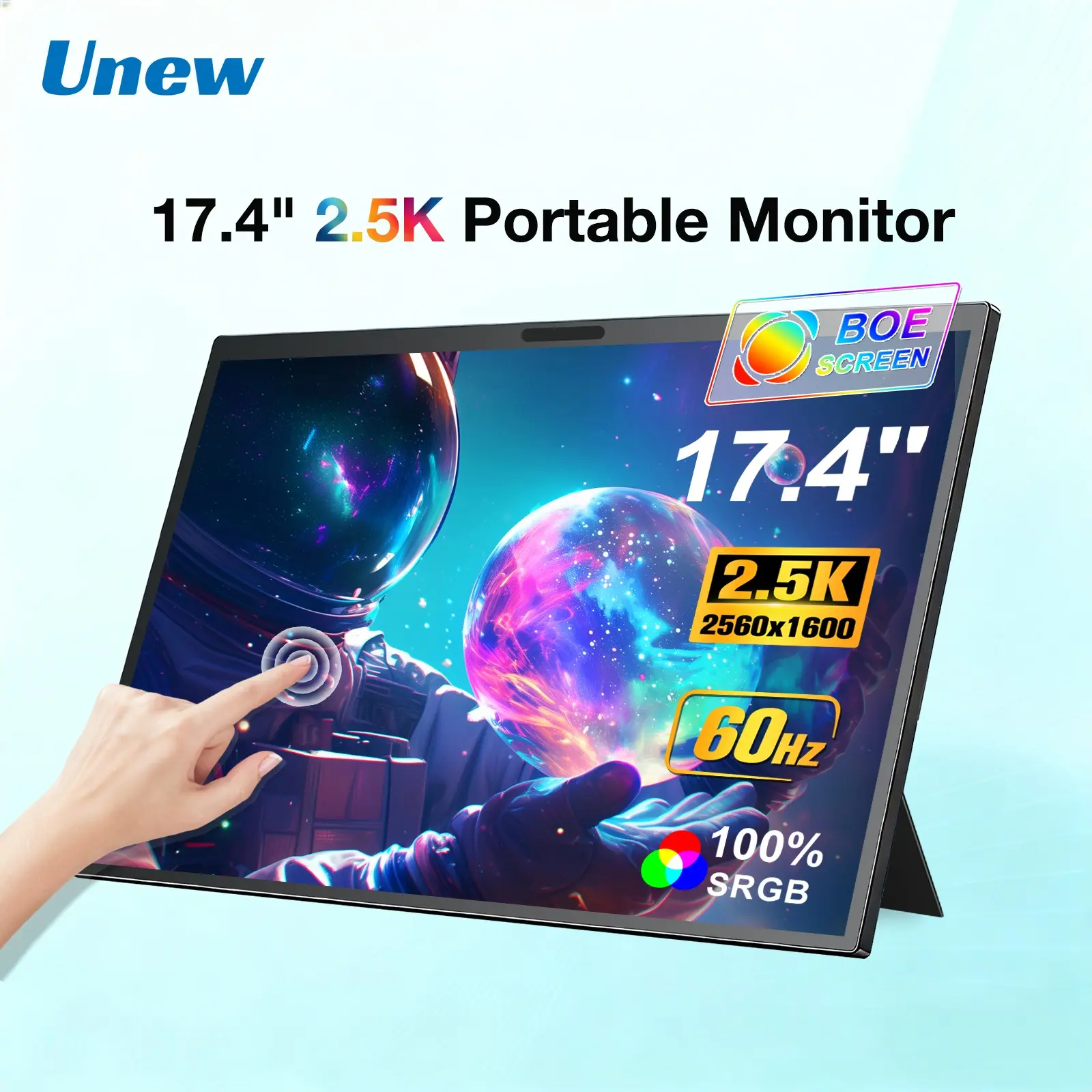 Unew 17.4 Inch 2.5k Portable Touchscreen Monitor, 2560x1600 IPS Screen, Type-C/HDMI External Secondary Screen, G Sync Compatible, 12w Power Consumption, Portable Monitor for Laptop