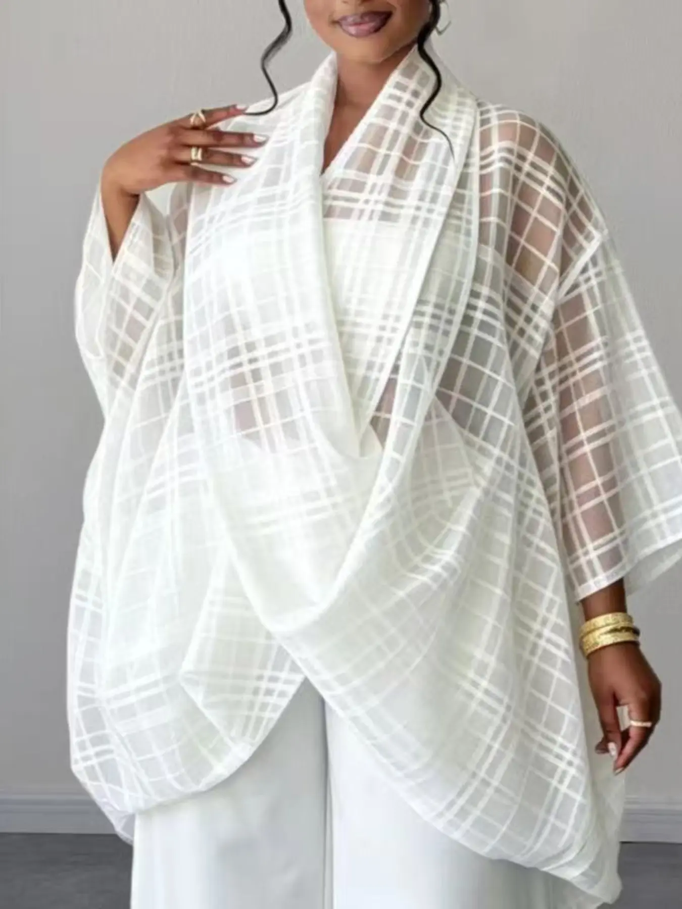 Plus Size Women's Fashion Transparent Cross Pattern Print Blouses, Tops, Loose-Fit, Chic, Stylish and Trendy Design, Perfect for Daily Wear and Special Occasions