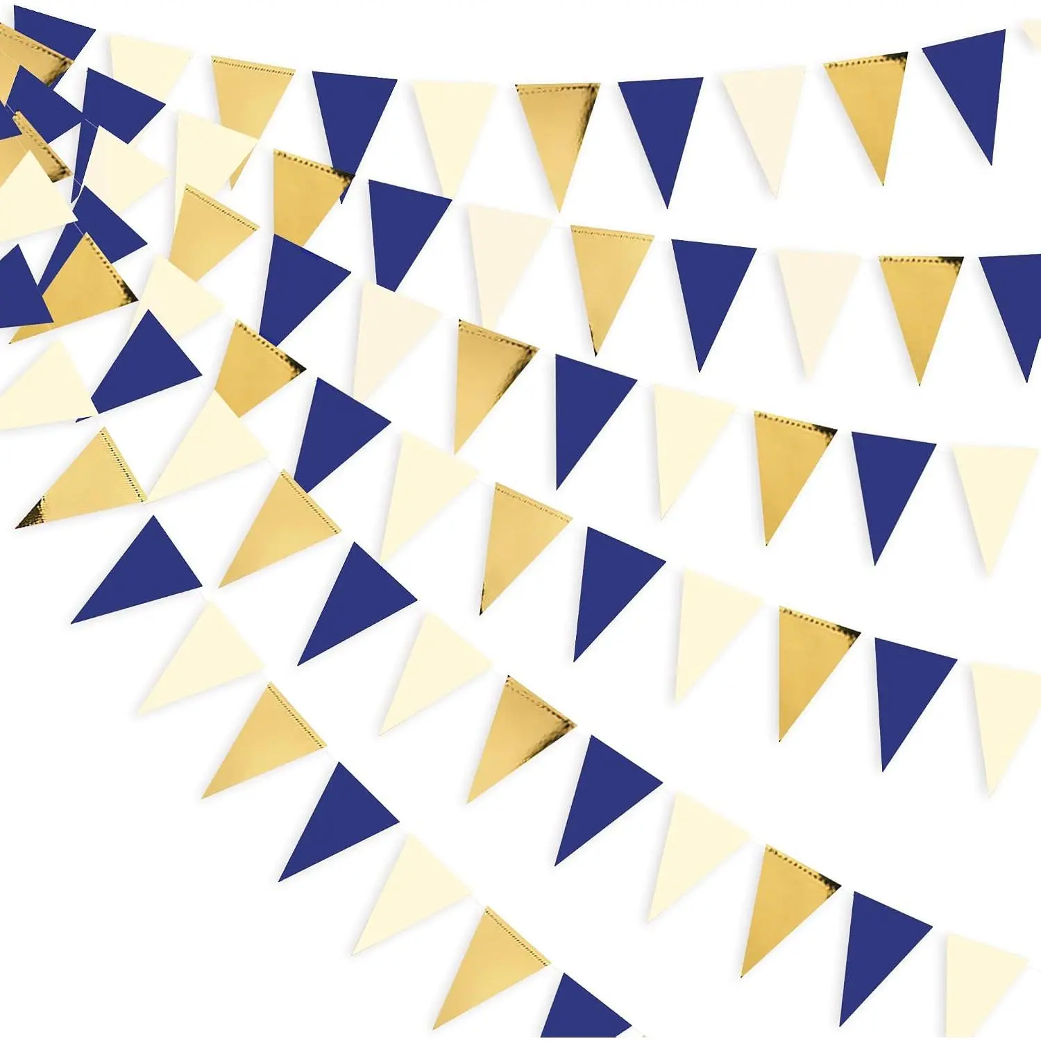 30Ft Navy Blue  and Beige Party Decorations Royal Blue  Triangle Flag Pennant Banner Bunting for Graduation Birthday Wedding Bridal Shower Nautical Ahoy Achor Theme Party Decorations Supplies