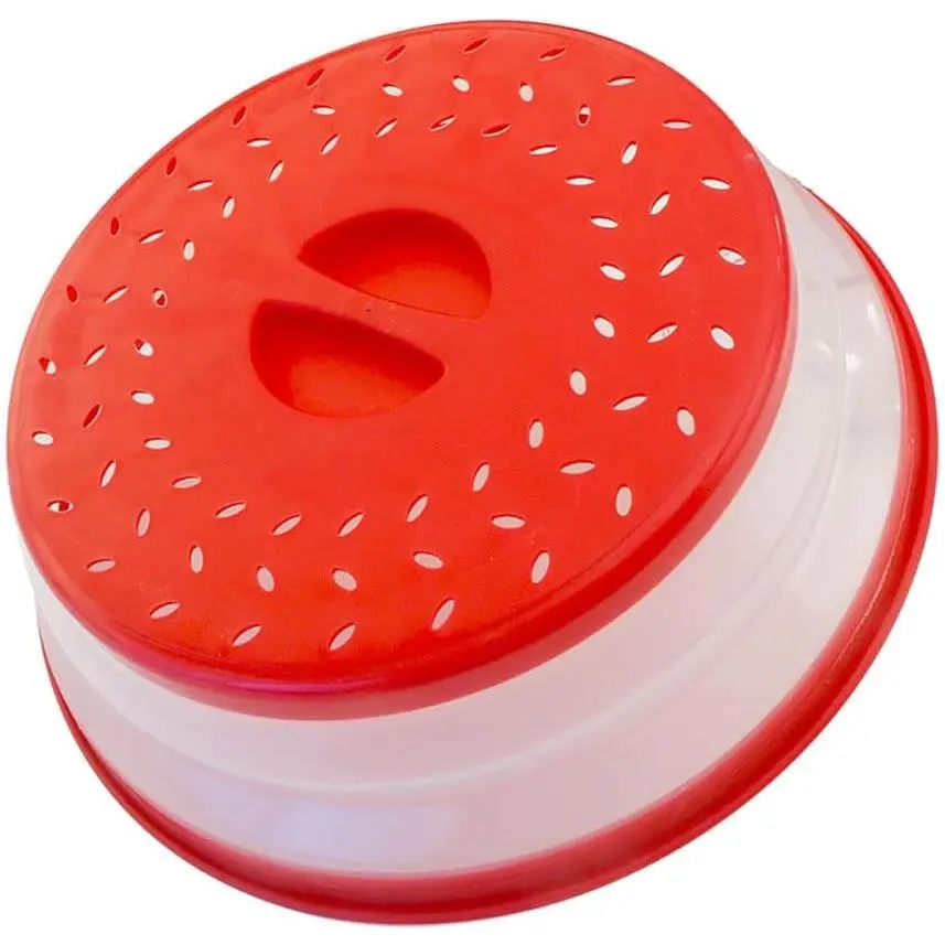10.5 Inch Collapsible Microwave Splatter Cover, Dishwasher-safe, Microwave Plate Cover With Steam Vent,  & Plastic (red)