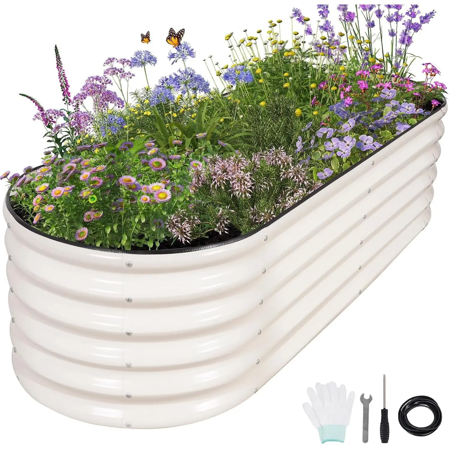 Galvanized Raised Garden Bed Outdoor- 6x2x1.4FT Planter Box, White | Metal Raised Beds for Gardening, Steel Raised Garden Bed Kit with Safety Edging and Gloves for Vegetables, Flower, Herbs