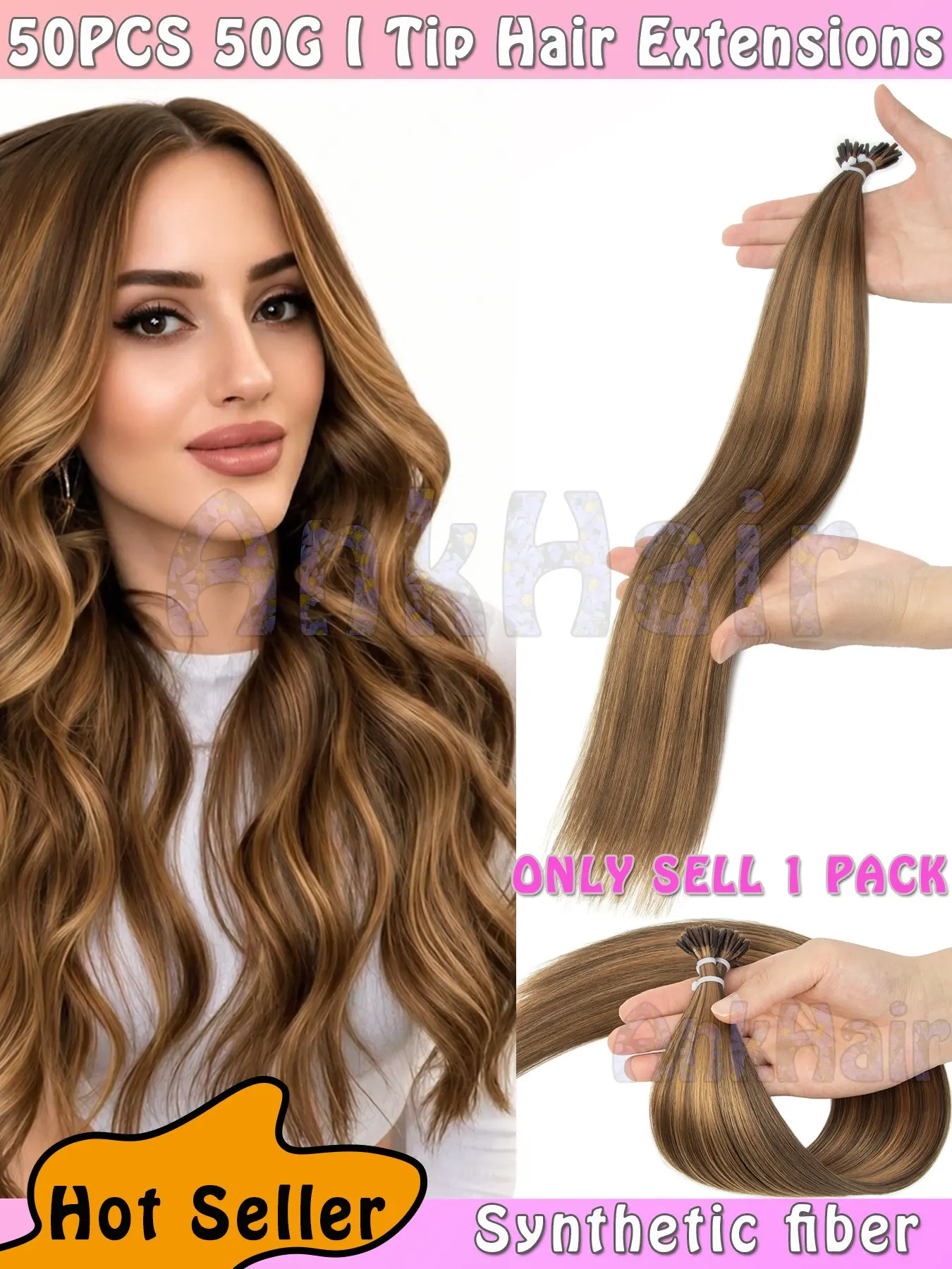 I-Tip Hair Extensions 50pcs, Cold Fusion Microlink, Nature Color, Pre-Bonded, Invisible, Long-Lasting, Reusable, Mother's Day Gift