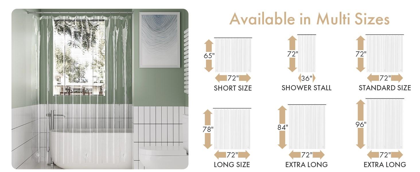 Shower Curtain Liner 2 Pack, 72 x 96 Inches Extra Long PEVA Plastic Shower Liner with 3 Weighted Stones and 12 Rustproof Metal Grommet, Lightweight Waterpr