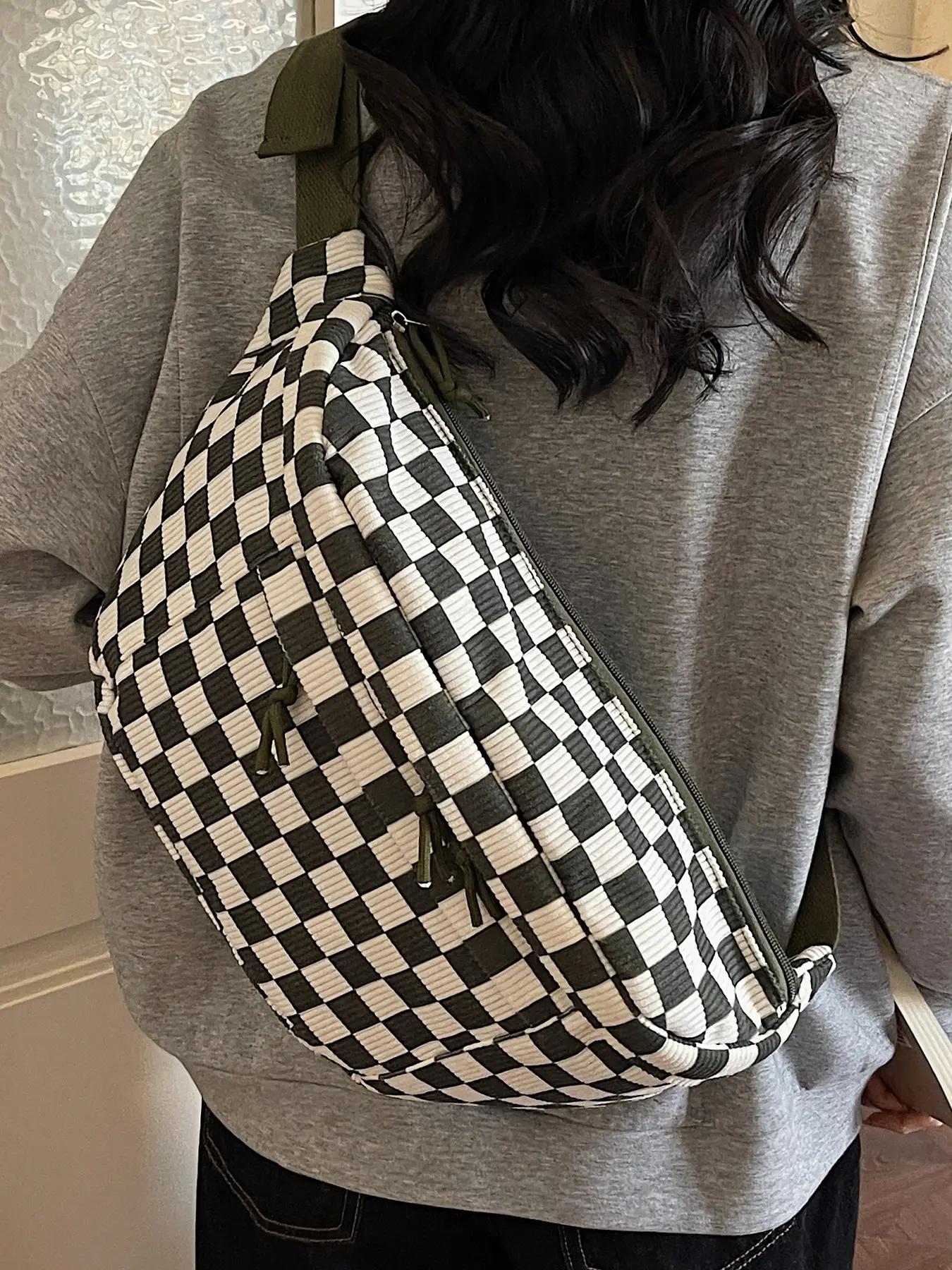 Retro Checkerboard Pattern Chest Bag, Fashionable Multi-Pocket Large Capacity Crossbody Bag, Sporty Casual Outdoor Shoulder Bag