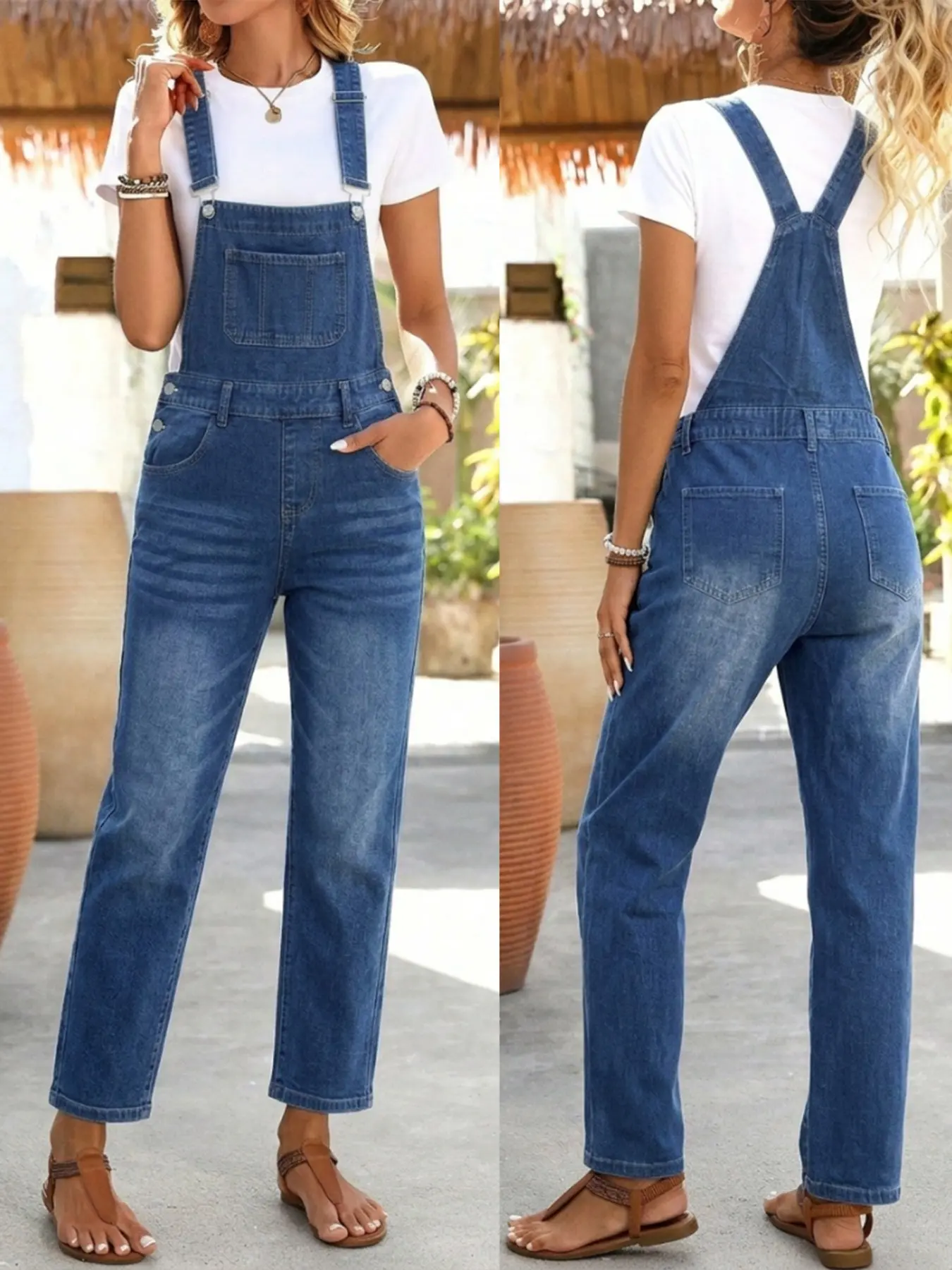 Women's Denim Jumpsuit, Adjustable Straps, Fitted Style, All Seasons, Comfortable and Versatile, Ideal for Daily Wear and Dates