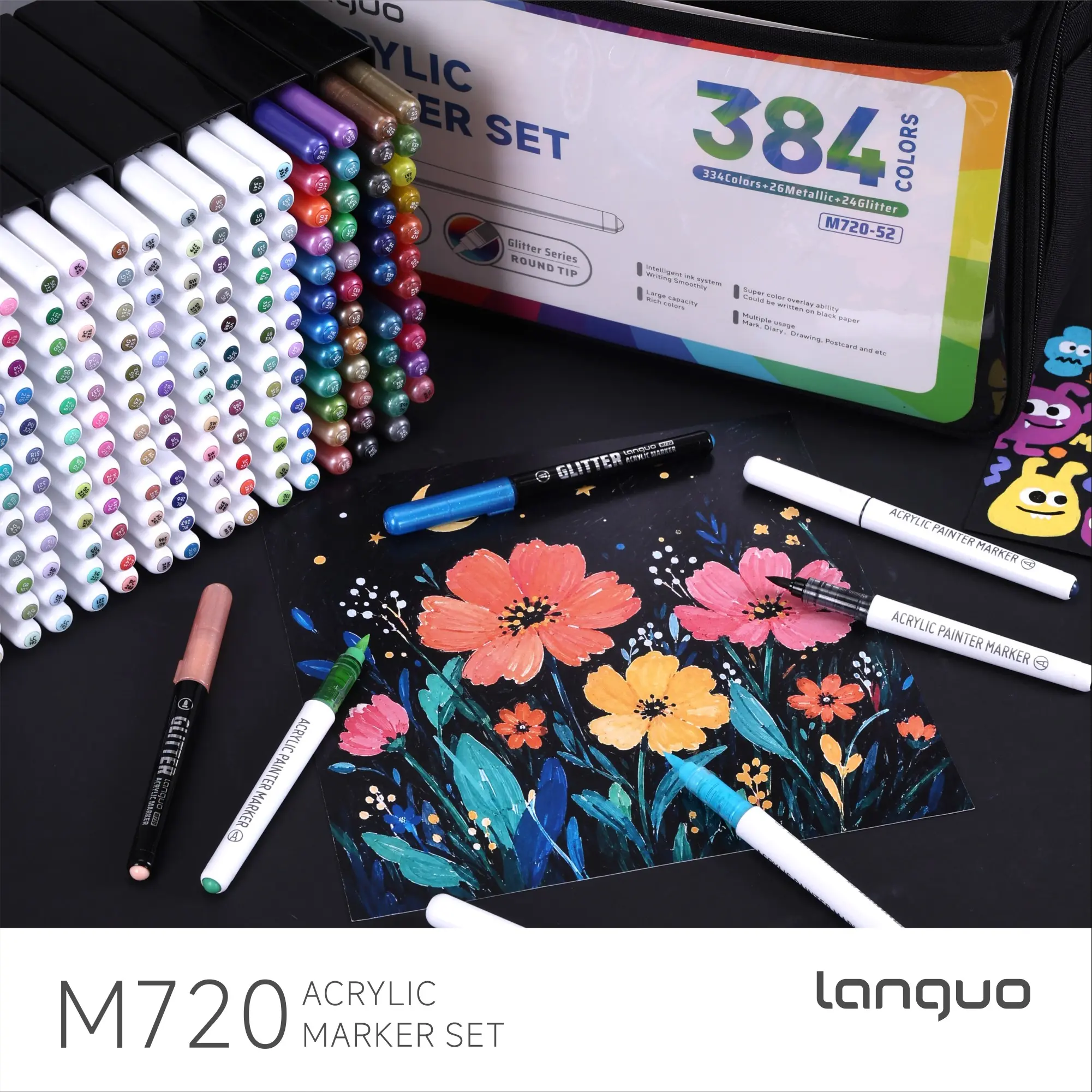 Languo 384 Color Acrylic Marker Set, DIY Crafts for Rocks, Mugs, Wood, Canvas, Perfect Gift for Valentine's Day, Mother's Day, Christmas, Birthday