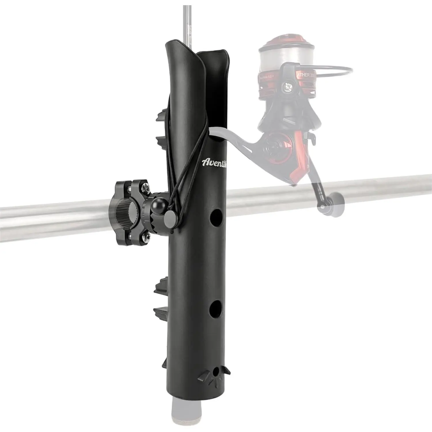 Rod Holder for Bike & Boat, 0.63”-1.18” Heavy Duty Clamp on Rod Holder, 360°Adjustable Pole Holders for E-Bike, Cart, Chair & Boat Rails Secure Anti-Shake
