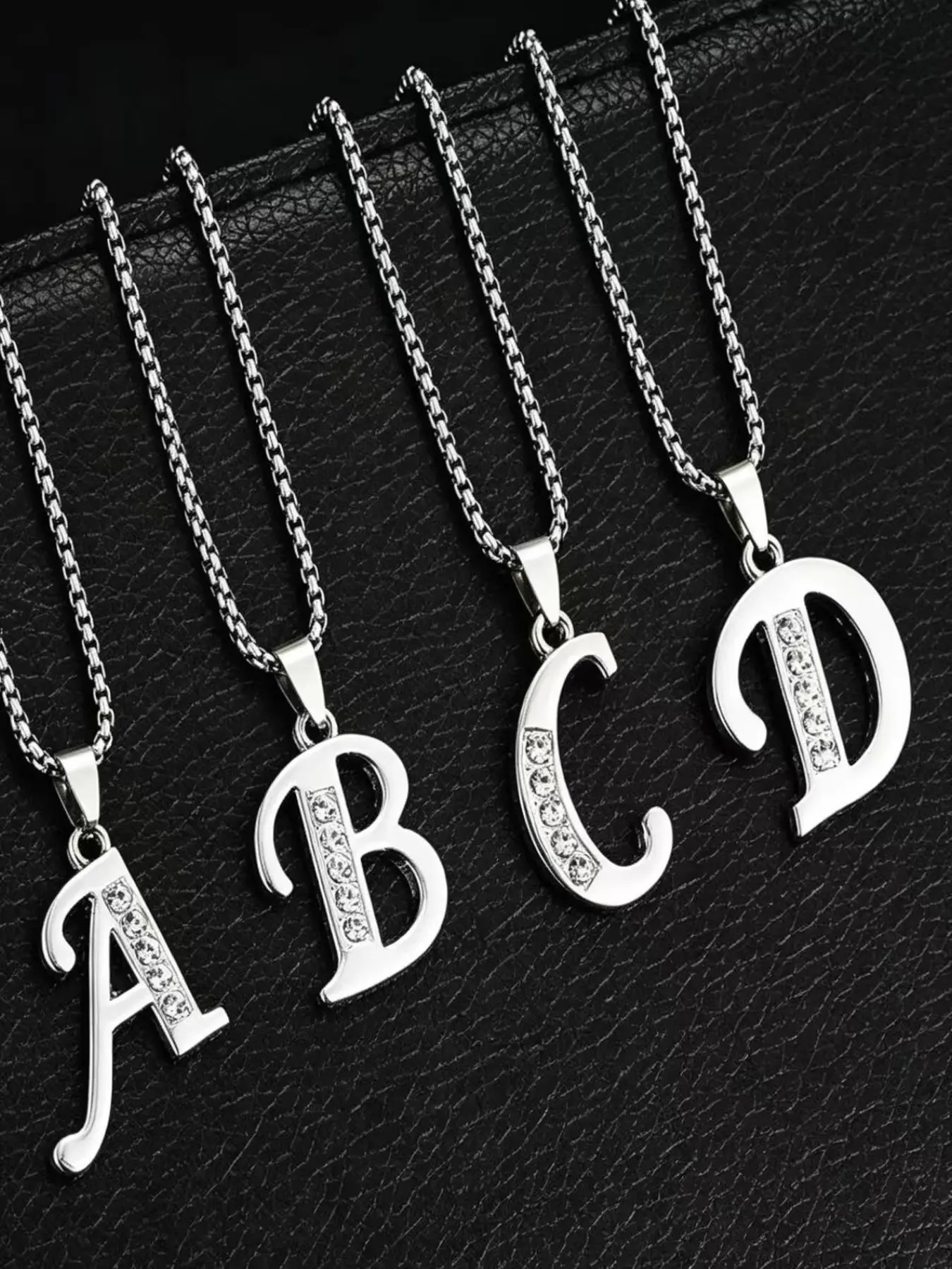 Elegant Alphabet Letter Necklace with Rhinestones, Unisex Long Chain Initial Pendant, Simple Personalized Jewelry for Men and Women