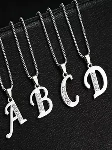 Elegant Alphabet Letter Necklace with Rhinestones, Unisex Long Chain Initial Pendant, Simple Personalized Jewelry for Men and Women