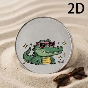 Cool Crocodile Sunglasses Coin, Matte Silver Base 2D Cartoon Summer Beach Crocodile Metal Coin, Fun Collectible Gift for Men and Women