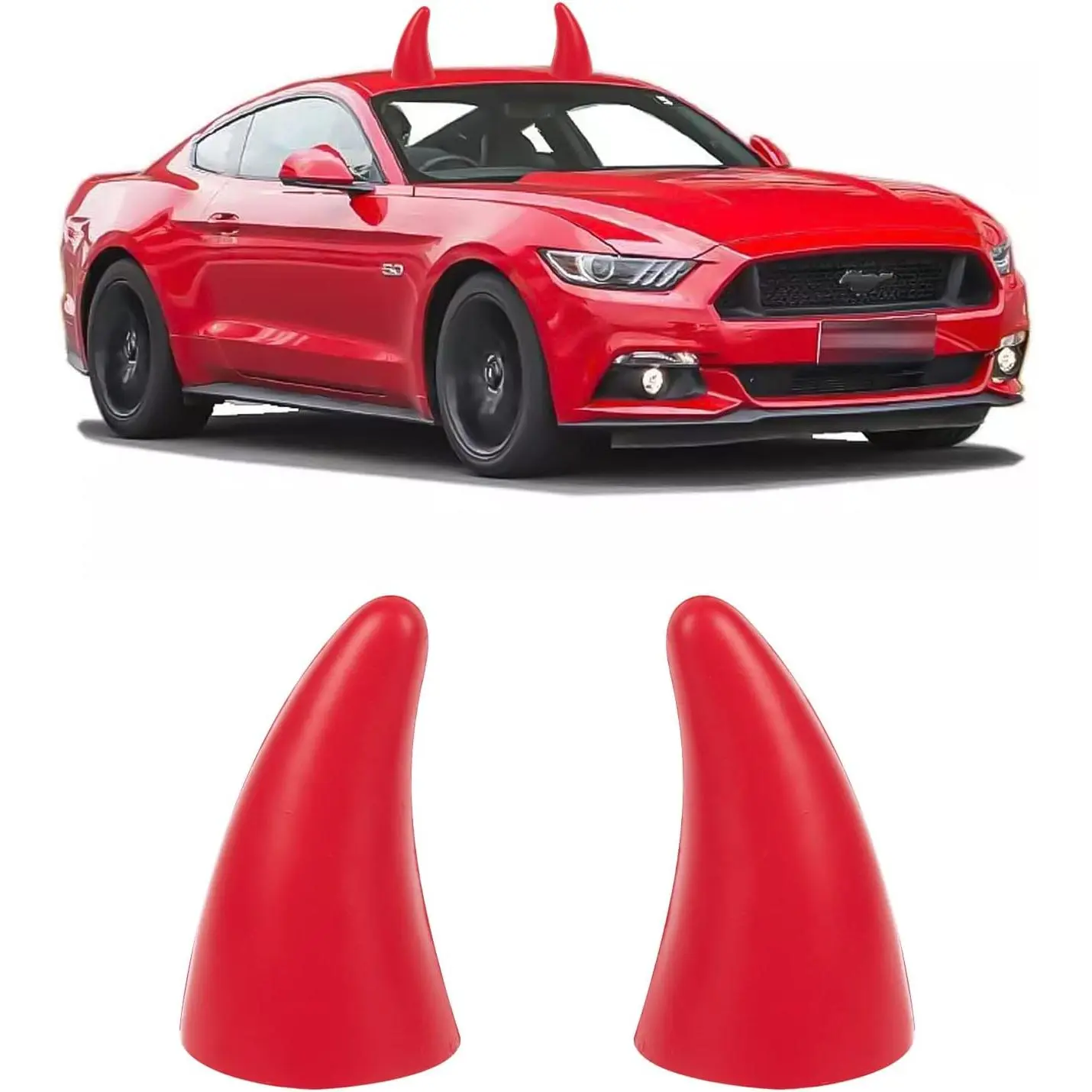 Car Roof Decoration 3D Bumper Hood Stickers Devil Horn Evil Bull Car Helmet Sticker Decal - Easy to Find Car in Parking Lot Anti Collision Protector (Red, 2Pcs)