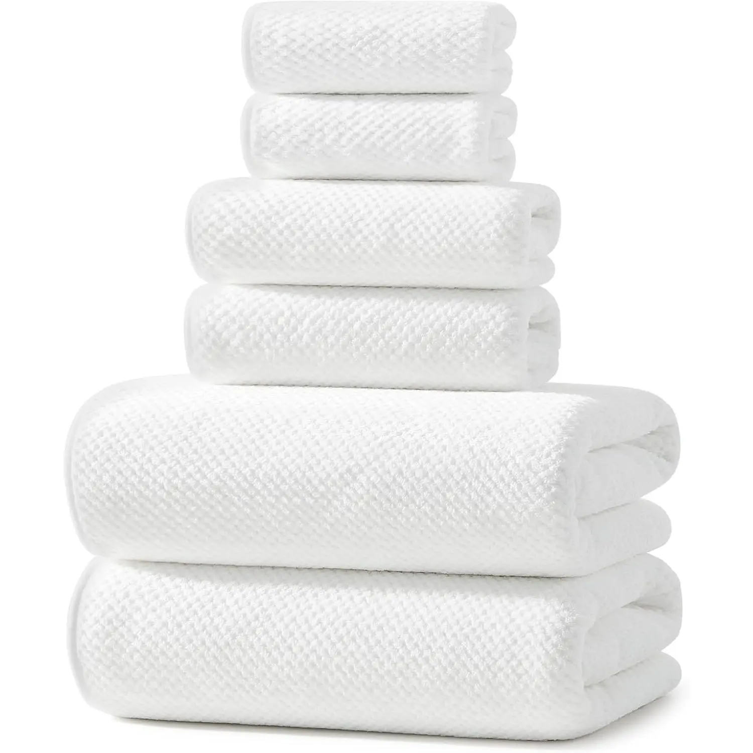 Ultra Soft 6 count Towel Set,  White Towels for Bathroom, Highly Absorbent, Quick Dry, Lightweight Bath Towels Set Collection, Includes 2 Bath Sheets, 2 Hand Towels, 2 Washcloths