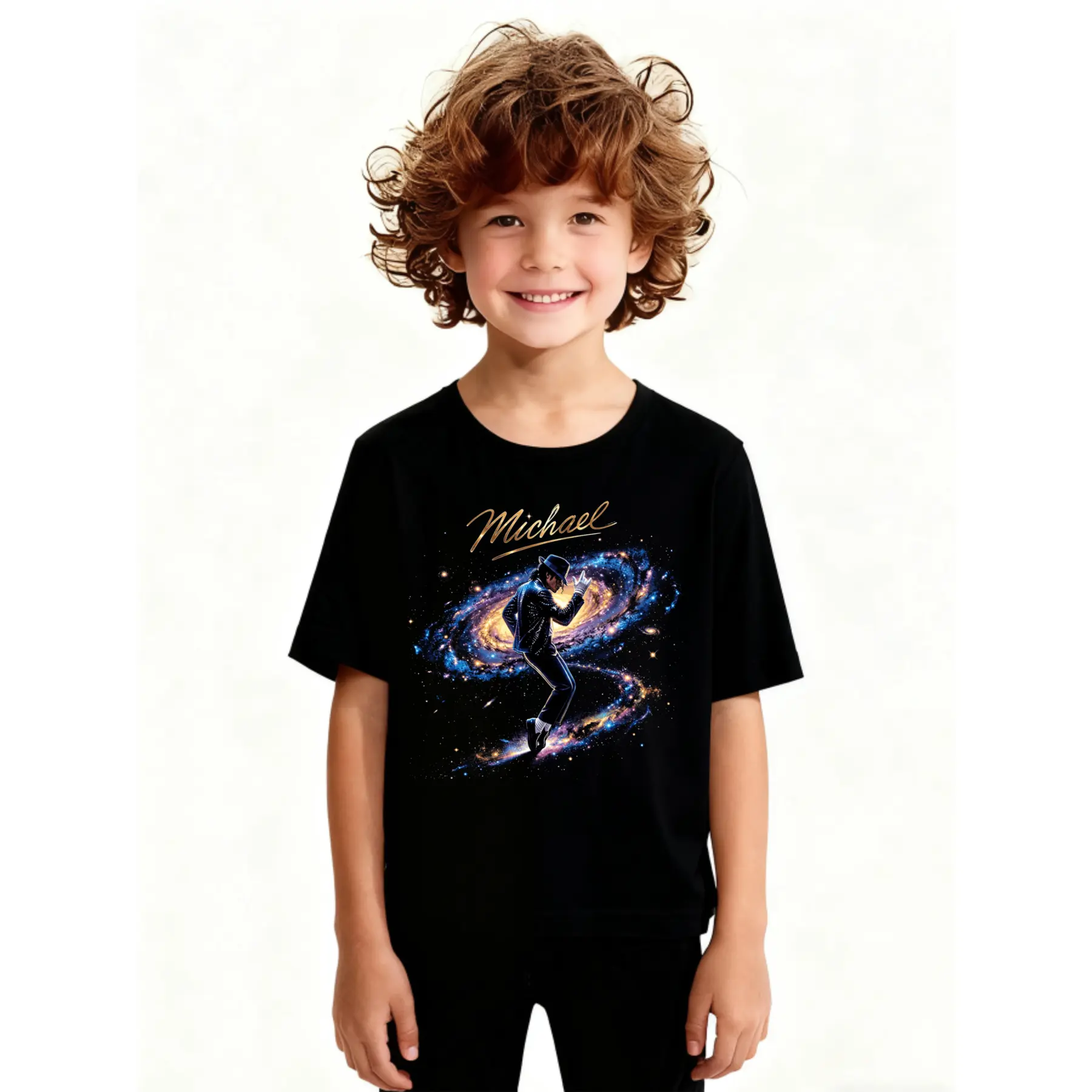 Kids' Compression Top, Unisex Soft Cotton Michael Jackson Galaxy Graphic Tee, Breathable Relaxed Fit Shirt for Casual Wear, Galaxy Print