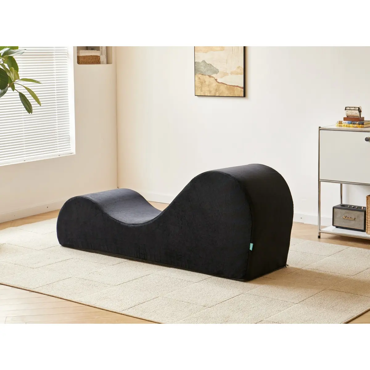 Solace Chaise Lounge Chair Relaxation, Ergonomic Design with Soft Yet Firm High-Density Foam Core, Removable Machine-Washable Cover, Black On-Site   RR