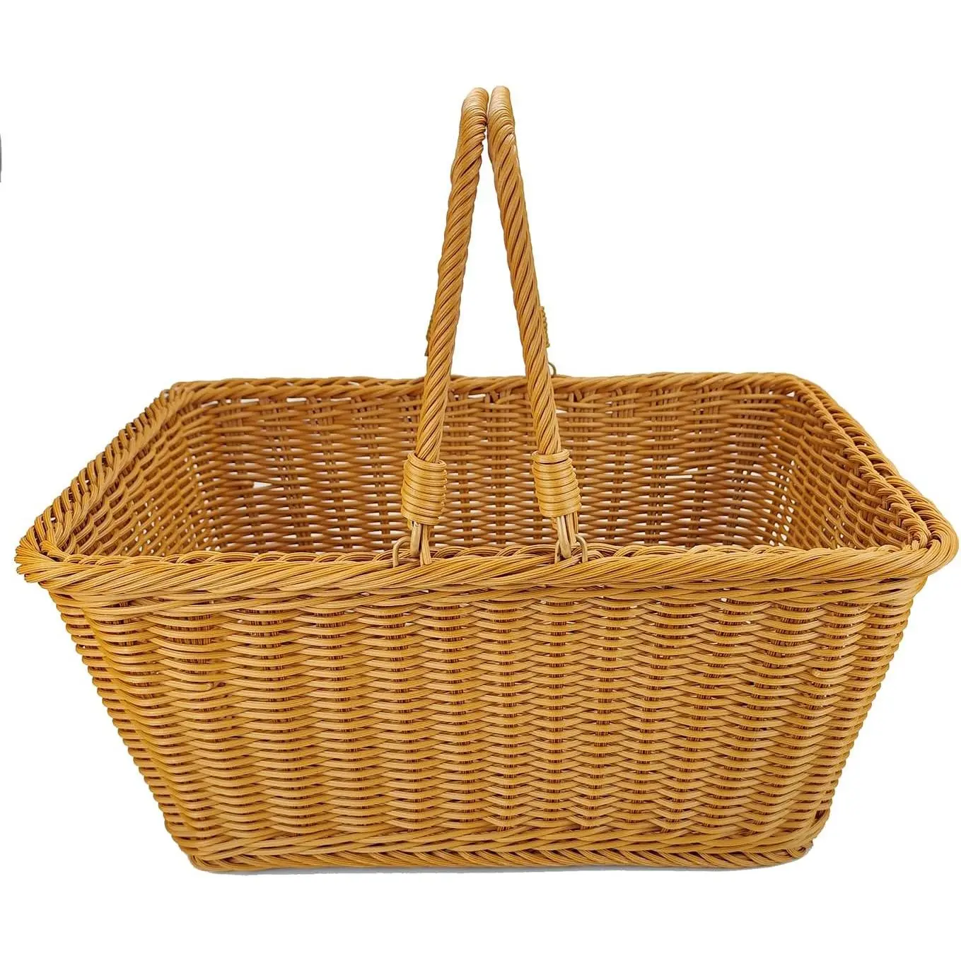 15.8"Poly Wicker storage Baskets,Handmade Woven Basket Harvest Basket Wicker Storage Basket for Picnic, Easter, Organizing, Gathering Vegetables(15.8" x 11.8") Brown