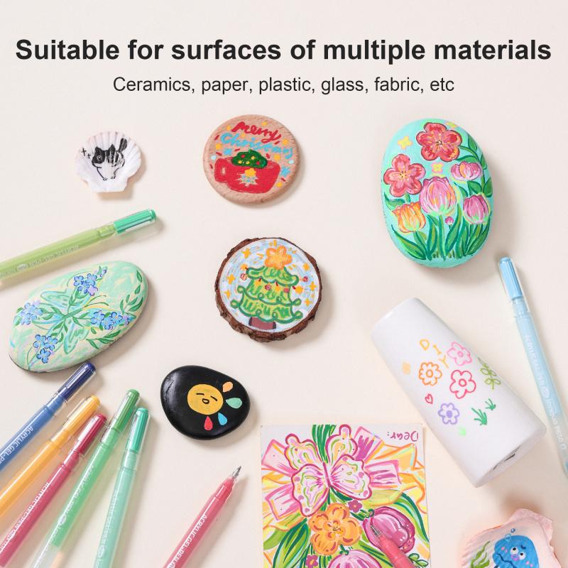 Acrylic Painting Gel Pen, 1 mm Needle Tip, Rich-Color Large-Capacity Ink Pens, Art Drawing Supplies for DIY, Coloring and Doodling, Acrylic Gel Pen with Stackable Colors