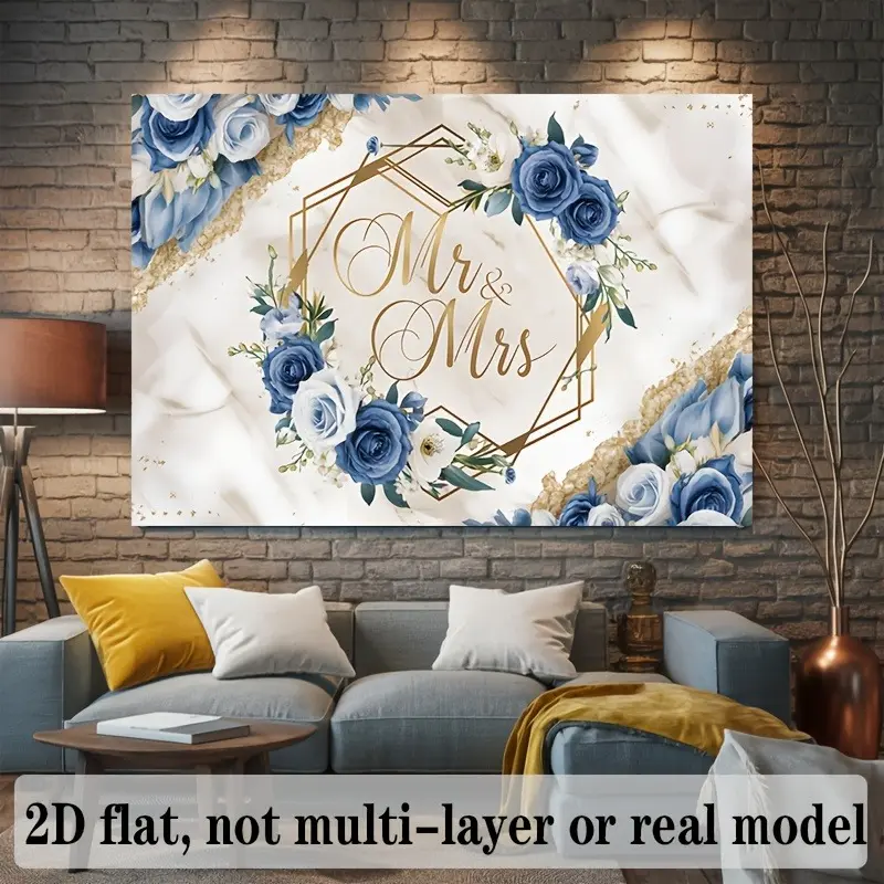 2D Flat Blue & White Rose Floral Banner | Single-Sided Polyester | Metal Grommets for Easy Hanging | Elegant Blooming Rose Garden Backdrop | Perfect for Weddings, Bridal Showers, Baby Showers, Birthdays & Photo Booth Decor