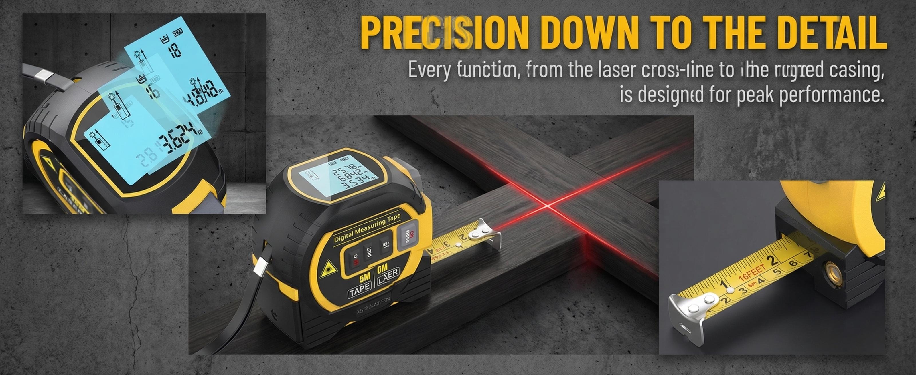 2-in-1 Laser Measuring Tool| 5m Self-Locking Tape + 40/50/60m Laser Distance Meter with LCD Display for Construction & Layout