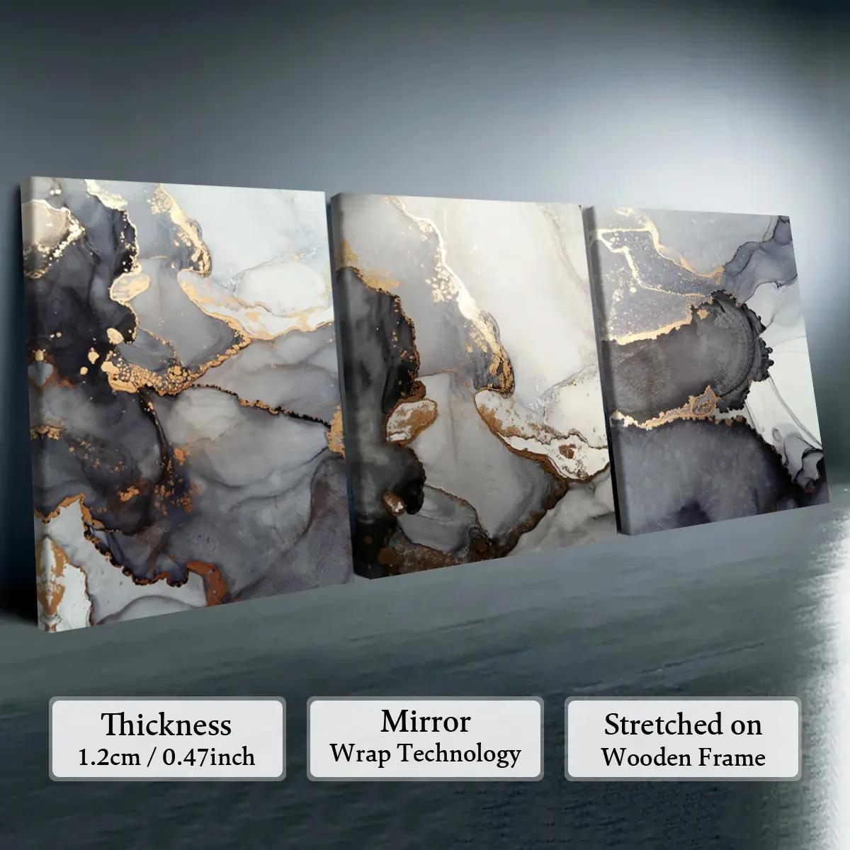 Wooden-Framed Canvas Painting Set, 3 Counts Multi-Dimensional Spray Art Posters, Wall Decor Modern Home Decoration for Living Room, Bedroom and Office