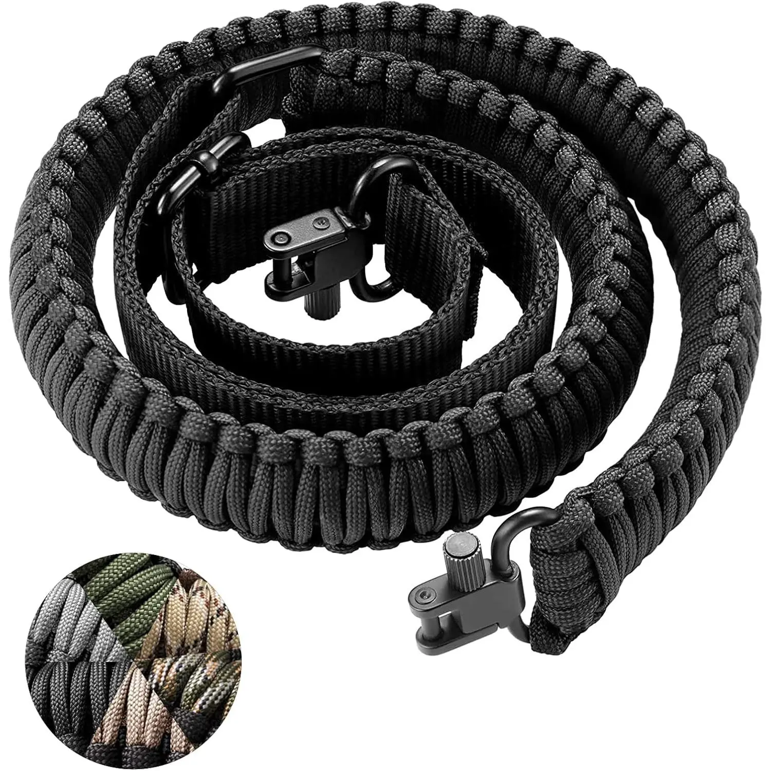 550 Paracord 2-Point Carry Sling Strap with Tri-Lock Swivel, Adjustable Outdoor Climbing Shoulder Strap for Mountaineering & Outdoor Sports