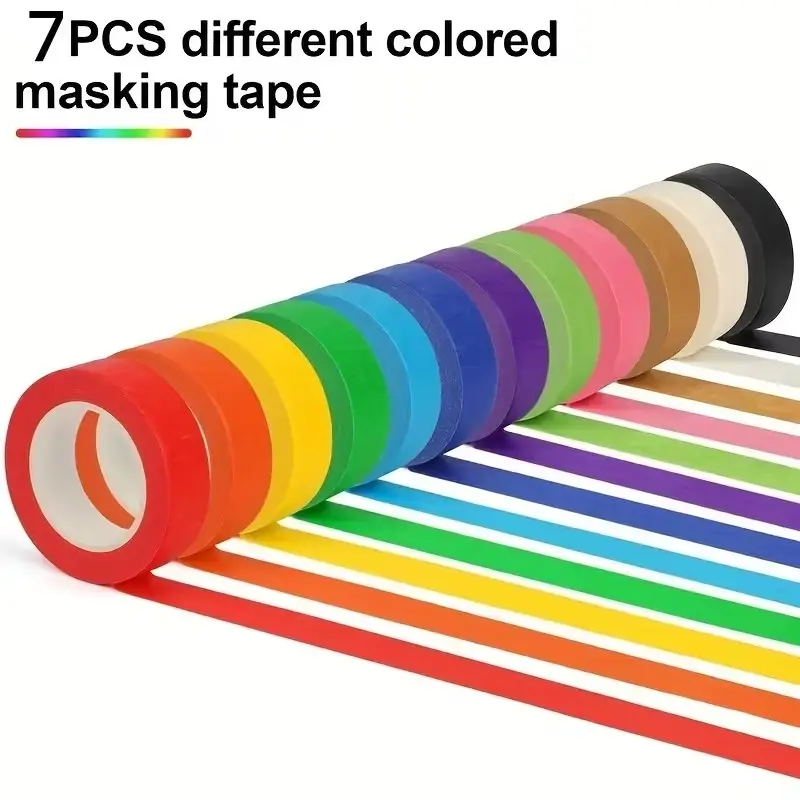 7 Rolls Colorful Masking Tape, Ideal for Art and Crafts, Each Roll 393.7 Inches Long, Random Colors, Perfect for Creative Projects