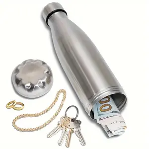 Stainless Steel Hidden Storage Box, Mimic Water Bottle Design, Secret Compartment for Keys, Jewelry, Home Concealed Organizer