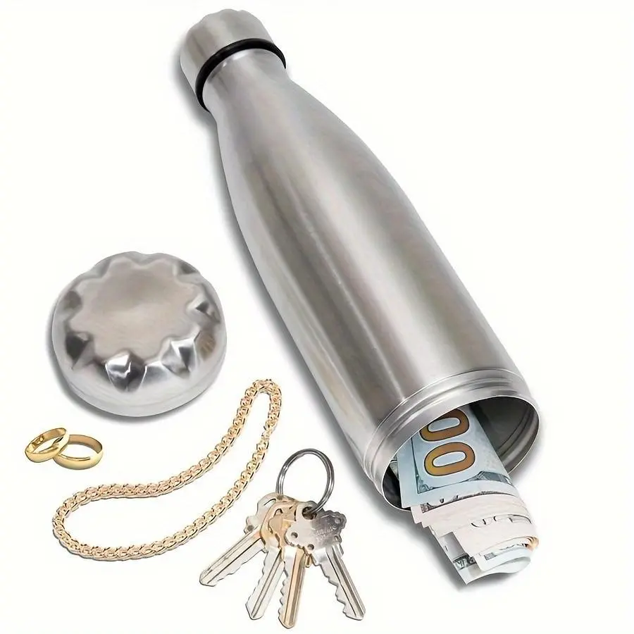 Stainless Steel Hidden Storage Box, Mimic Water Bottle Design, Secret Compartment for Keys, Jewelry, Home Concealed Organizer, Safe Storage, Hidden Safebox