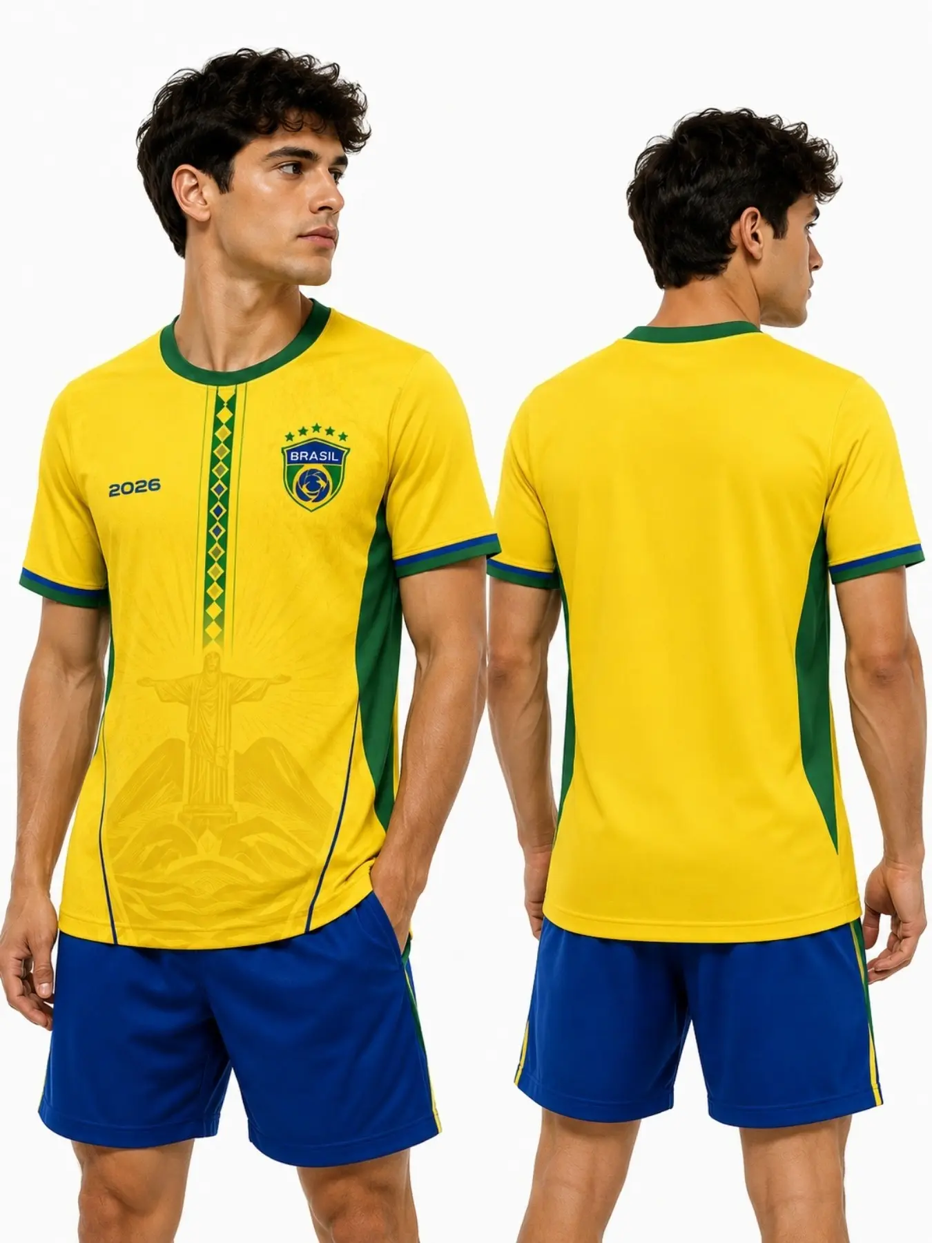 Summer New Brazil Soccer Jersey Men 2026, Mesh Breathable T-Shirt, Sporty Loose-Fit Short Sleeve, Fan Gift Apparel