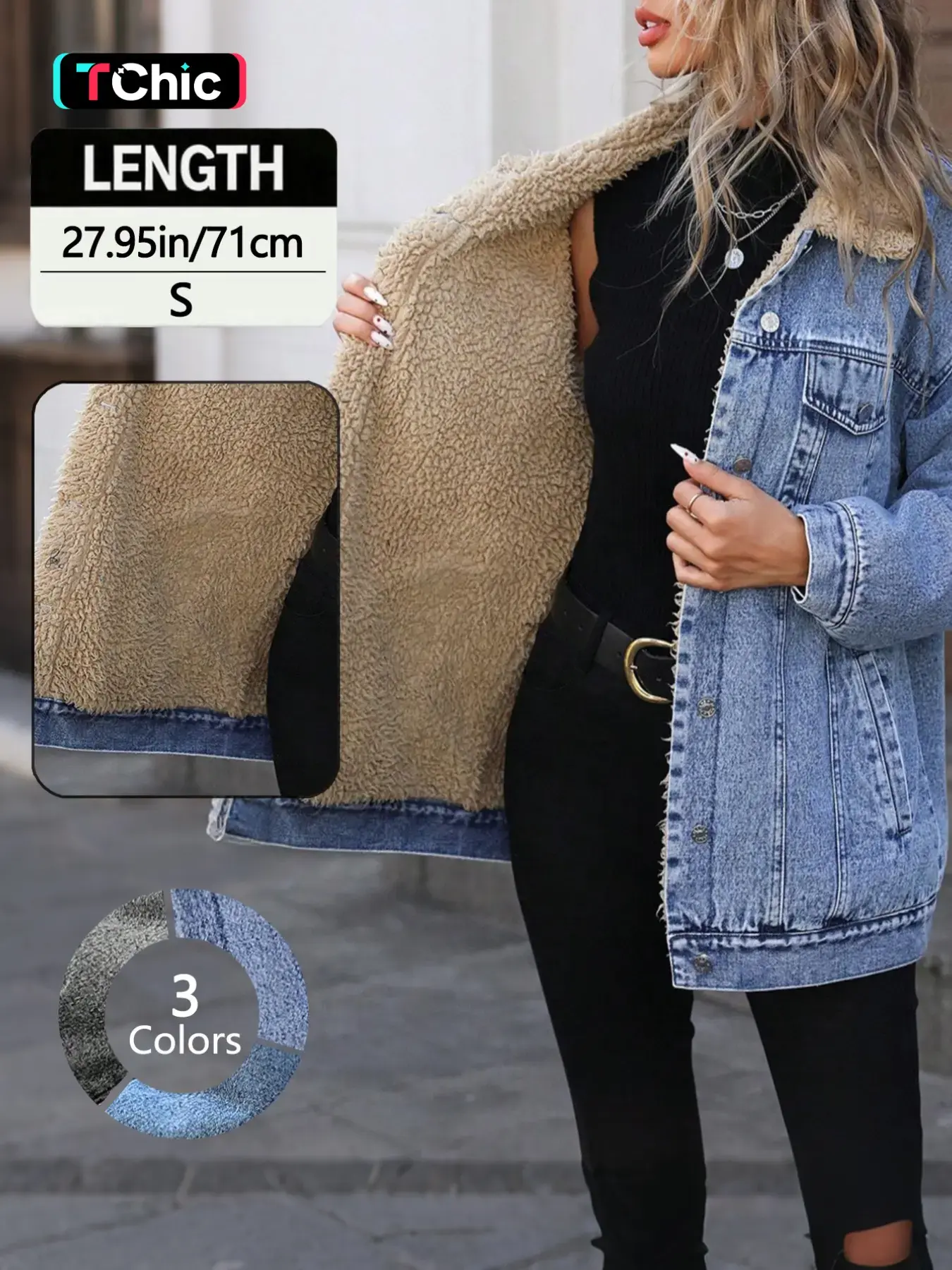 Women's Fall Winter Casual Long Sleeve Fitted Jacket, Elegant Solid Color Stand Collar Thick Warm Denim Coat, Jean Jacket Coat, Casual Coats, Casual Fashionable Outerwear, Versatile Outerwear for Women Lady Womenswear, Autumn Denim Jackets