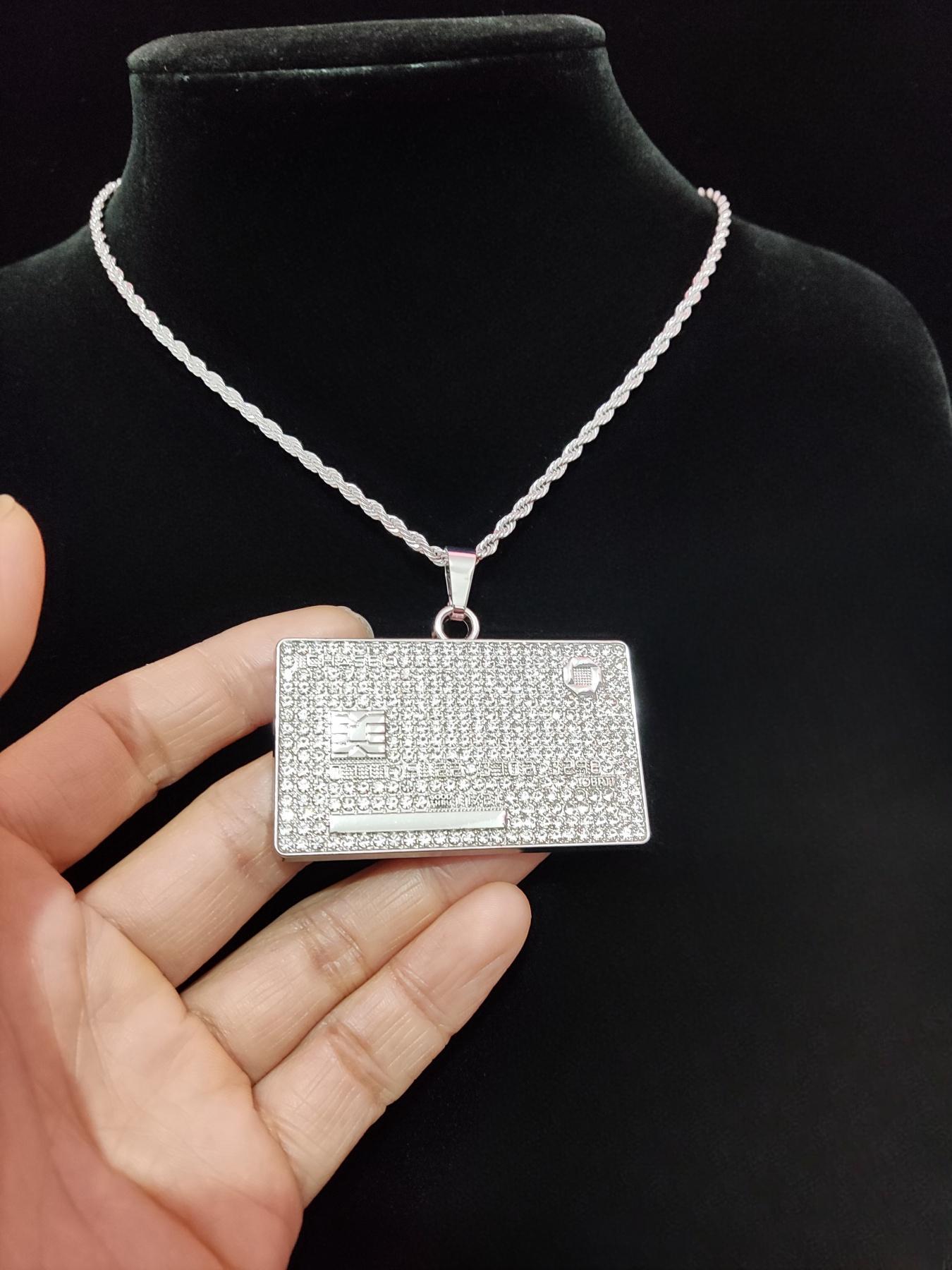 Fashion Creative Bankcard Shaped Pendant Necklace for Men & Women, Stainless Steel Twist Chain Necklace for Party, Daily Clothing Decor, Trendy Exquisite Jewelry for Birthday Gift, Statement Necklace, Cuban Link Necklace