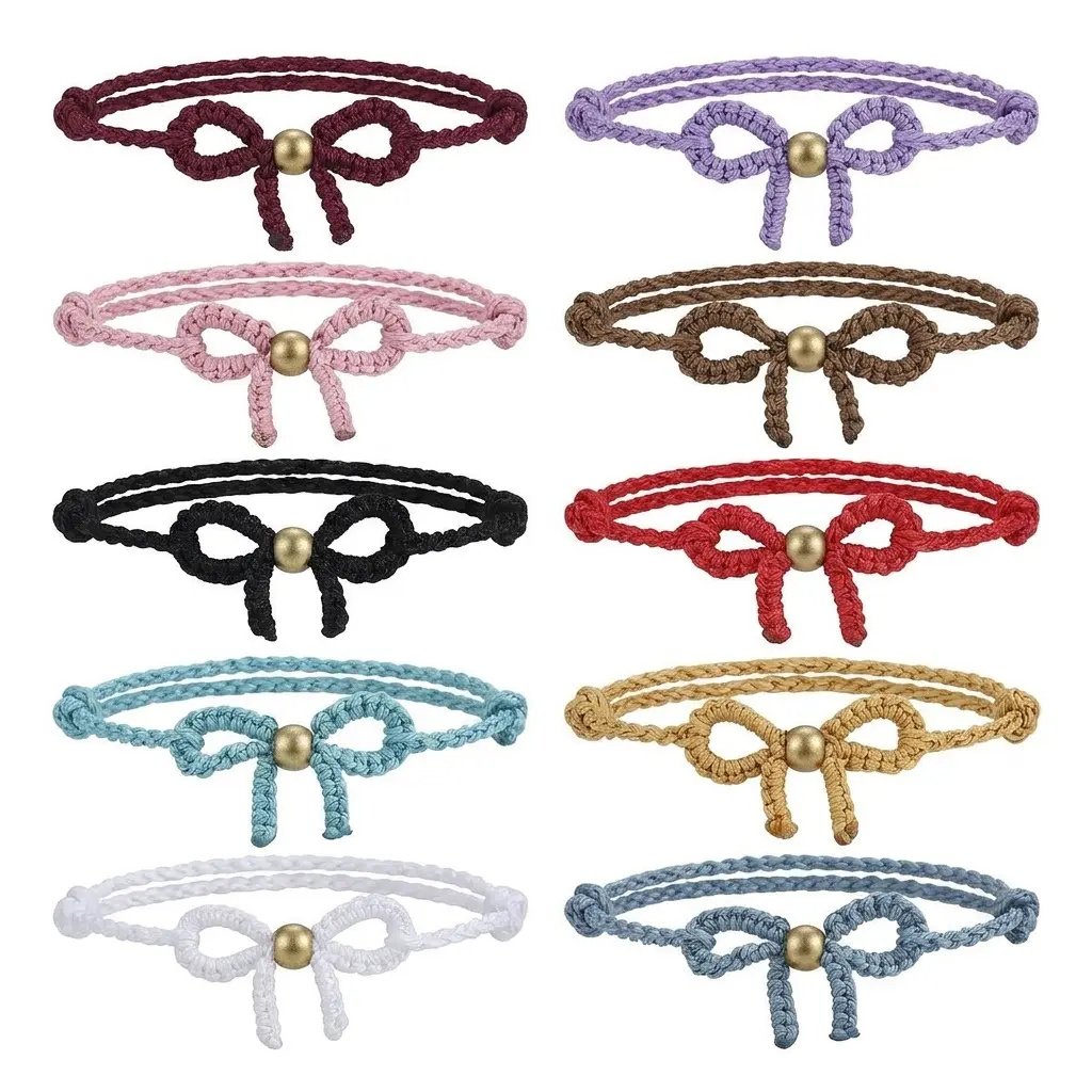 1Pcs Retro Boho Y2K Aesthetic Colorful Bow Knot Braided Rope Bracelet Adjustable Sliding Knot Center Bead Charm Everyday Stackable Wear Mix & Match Colors Trending Handmade Accessory Mix & Match Style Chic Trending Item