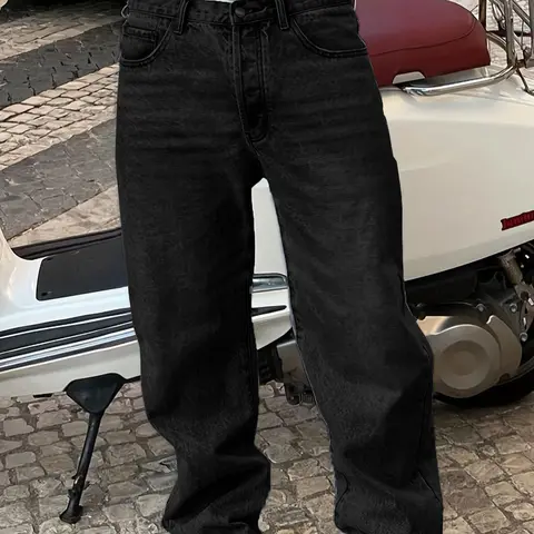 Men's New Fashion Casual Washed Jeans, Denim Woven Jeans, Four-Season Versatile Simple Style, Plain Surface Fitted Jeans, All Seasons Wear