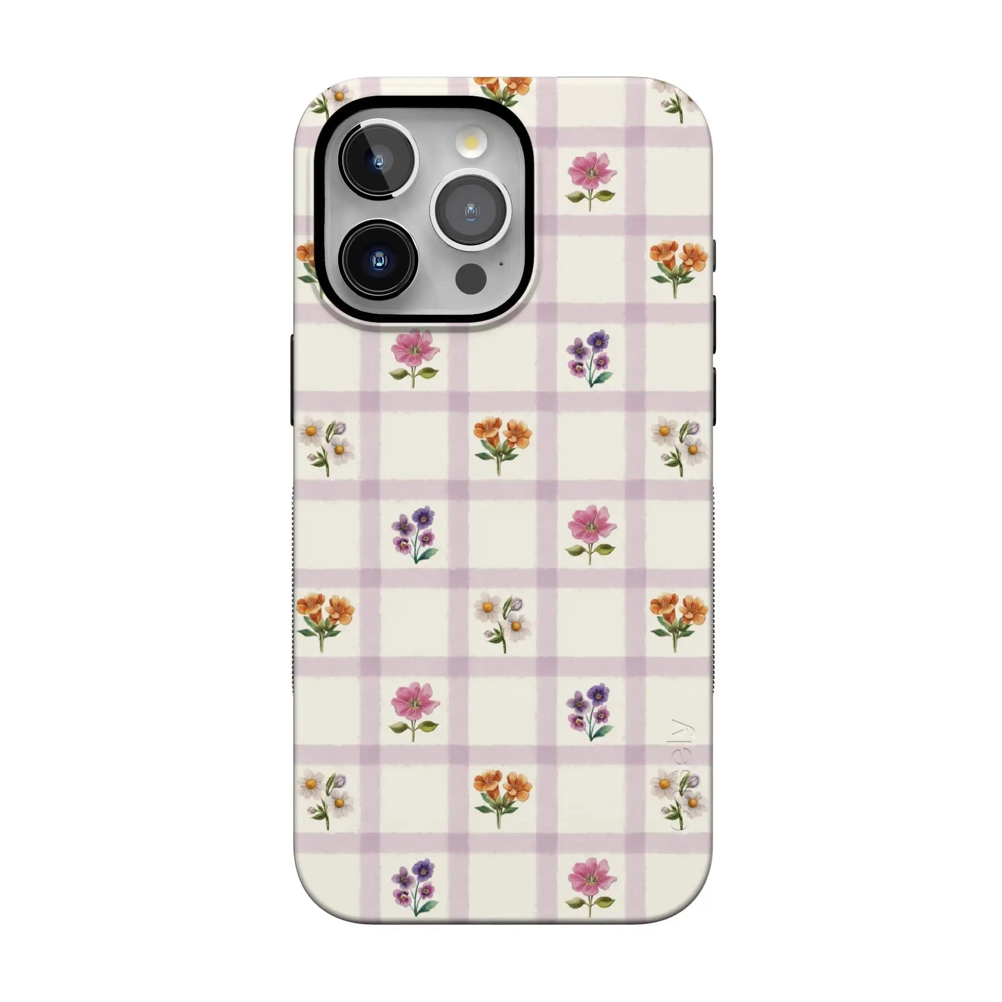 Purple Grid Watercolor Wildflower Phone Case, Fade Resistant. Compatible with Apple 17/16/15/14/13/12/11/X and Samsung S26/25/24/23/22/21 phones. Shockproof phone case — lightweight, stylish, and durable.