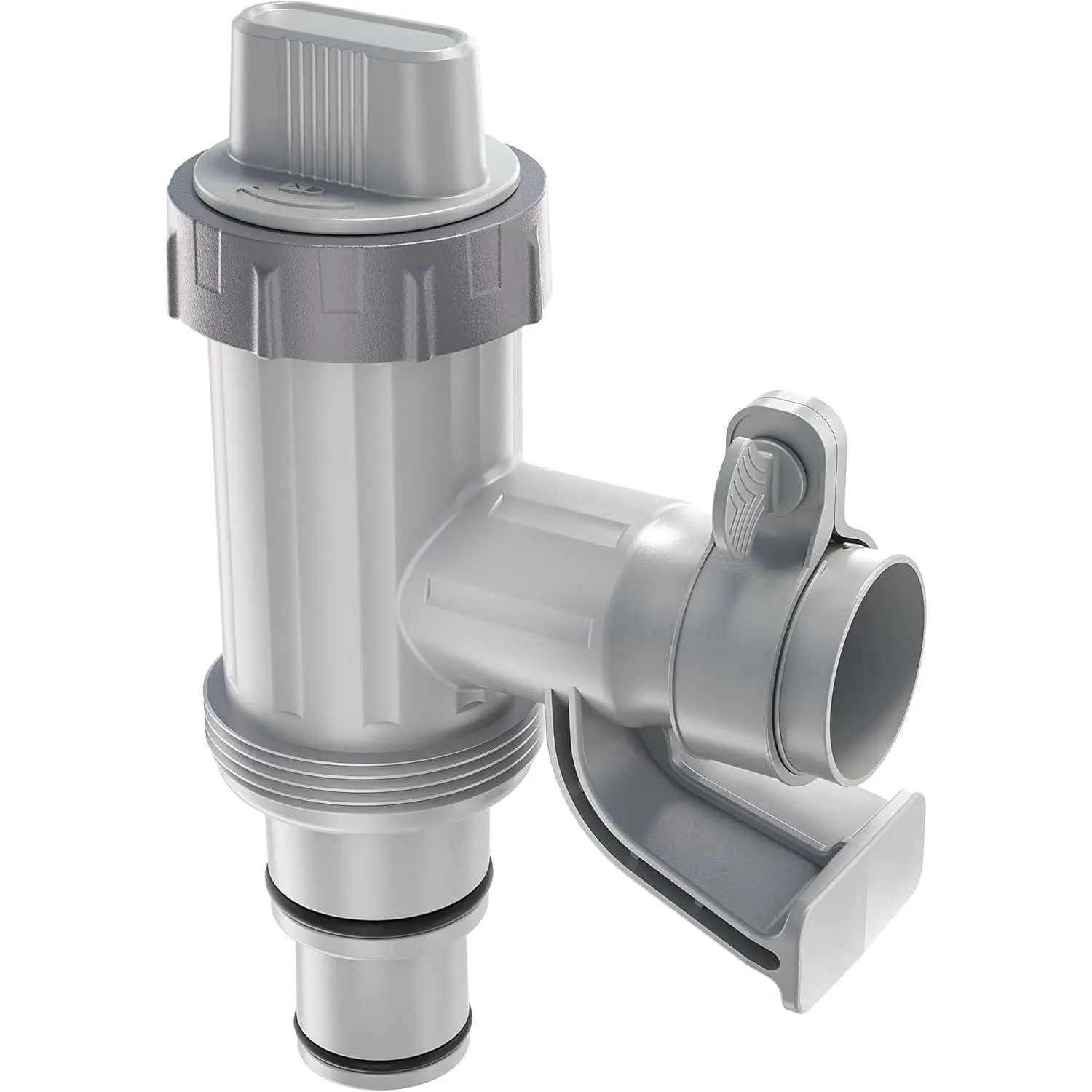 Plastic Valved Functional Above Ground Swimming Pool Hose Adapter with Plunger Valve, Pipe Holder - Pump System Replacement Part (1 Pack), Pool Accessories