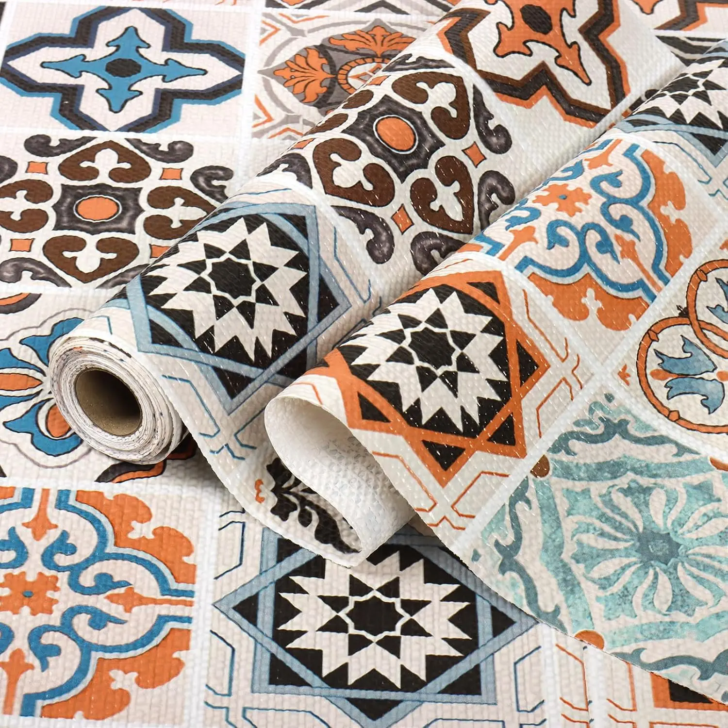 Boho Shelf Liner Non Adhesive Kitchen Drawer Liner 12in x 10ft | Orange Drawer and Cabinet Liners for Shelves Non Slip  Shelf Liners for Cabinets,Bathroom,Cupboard Easy to Clean