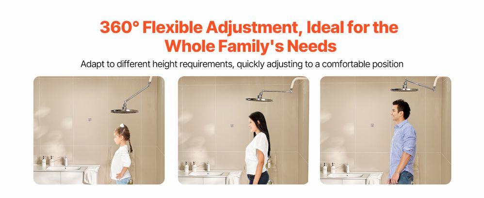 VEVOR Shower Head Extension Arm Extender 11 in Adjustable Angle Height G1/2 Universal
