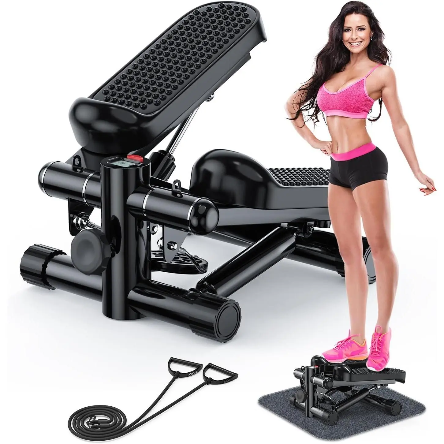 Steppers for Exercise at ,  Mini Stepper with Resistance Bands, Portable Stair Stepper for  330LBS Capacity, Adjustable Height Fitness Stepper Machine