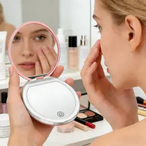 2pcs Makeup Mirror, Compact Mirrors Handheld Likkle Mirror With LED Light, 2x Magnify, Portable Mini Makeup Mirrors