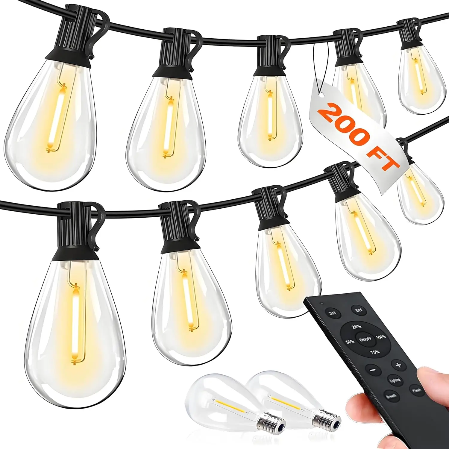 200FT LED Outdoor String Lights with Remote, 74+2 Shatterproof Bulbs, Dimmable Timing 3 Light Modes - Outdoor Patio Lights for Backyard Porch Deck Garden Balcony Pool Party Hanging Decor