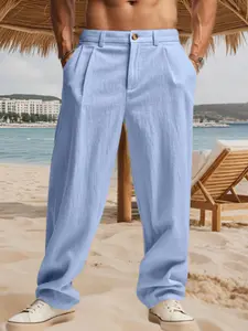 Men's Linen Business Suit Pants Trouser, High Waist Loose Fit, Summer Vacation Casual Long Pants, Comfortable, Aesthetic and Stylish Men's Clothing, Menswear