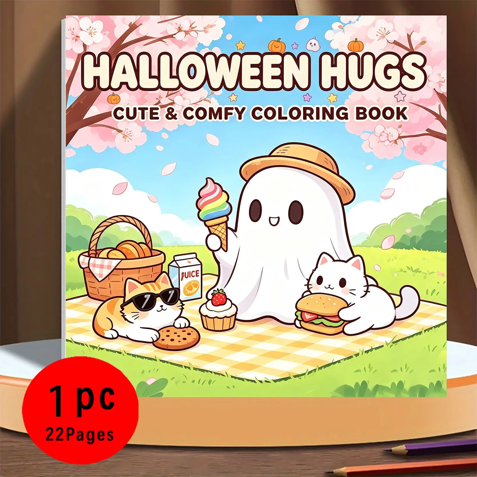 Halloween Coloring Book, 22 Thick Paper Pages, Easy-To-Color Halloween Ghost Camping Scenes, Non-Splotchy Ink, Stress Relief Art for Kids & Adults