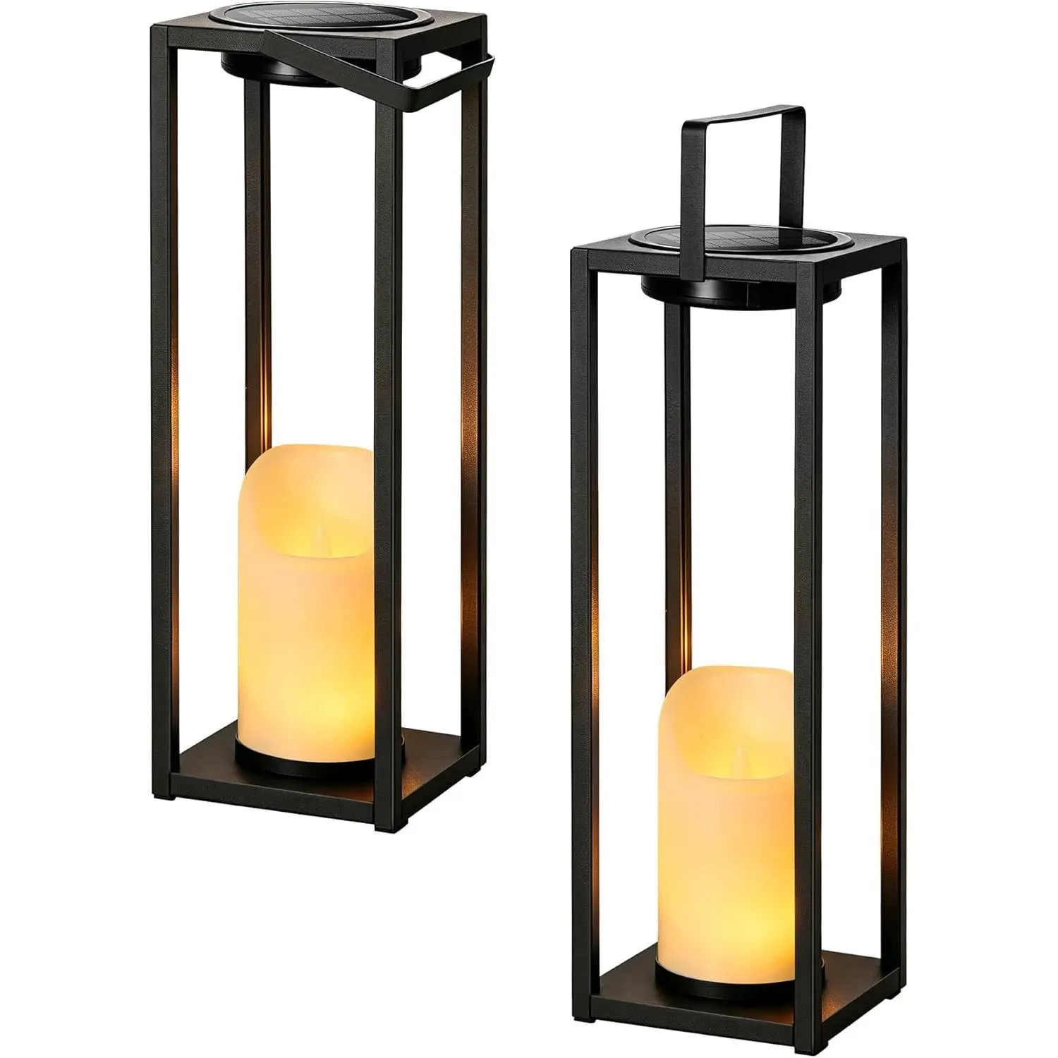 Solar Lanterns Outdoor  2 Pack, Large Metal Outdoor Lanterns with Candles, 14.6" Tall Outdoor Solar Lights for Front Porch Patio Backyard Garden Pathway Balcony  Decor Gifts (No Glass)