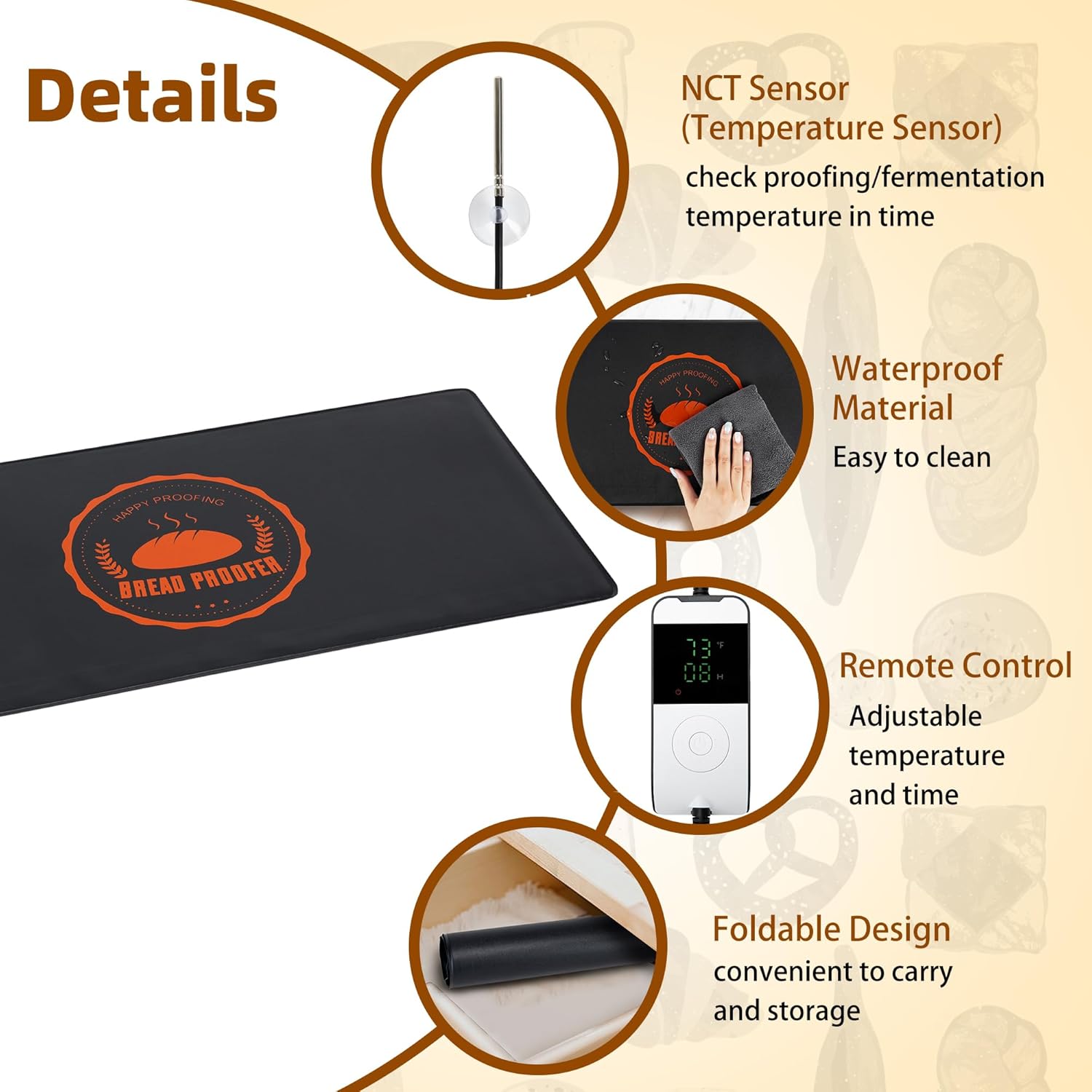 Bread Proofing Mat, Sourdough Warming Mat, Sourdough Starter Warmer with Thermostat Temperature Control, Dough Proofer Heating mats for  Kitchen Baking (10.6" x 21.6")