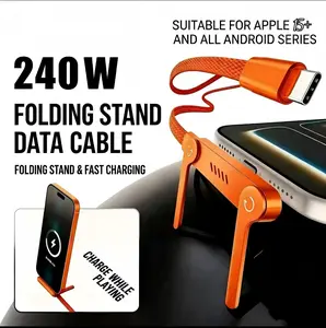 MREGB 240W 2-in-1 Fast Charging Cable with Invisible Phone Stand, Foldable Durable Type-C Charger Cord Compatible with iPhone Samsung for Gaming Office & Car Travel Device Portable summerwins,summerwins