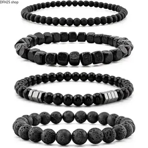 Matte Agate Bead Bracelet Set for Men, Adjustable Lava Rock Stretch Bracelets, Natural Stone Jewelry for Daily Wear and Modern Styling