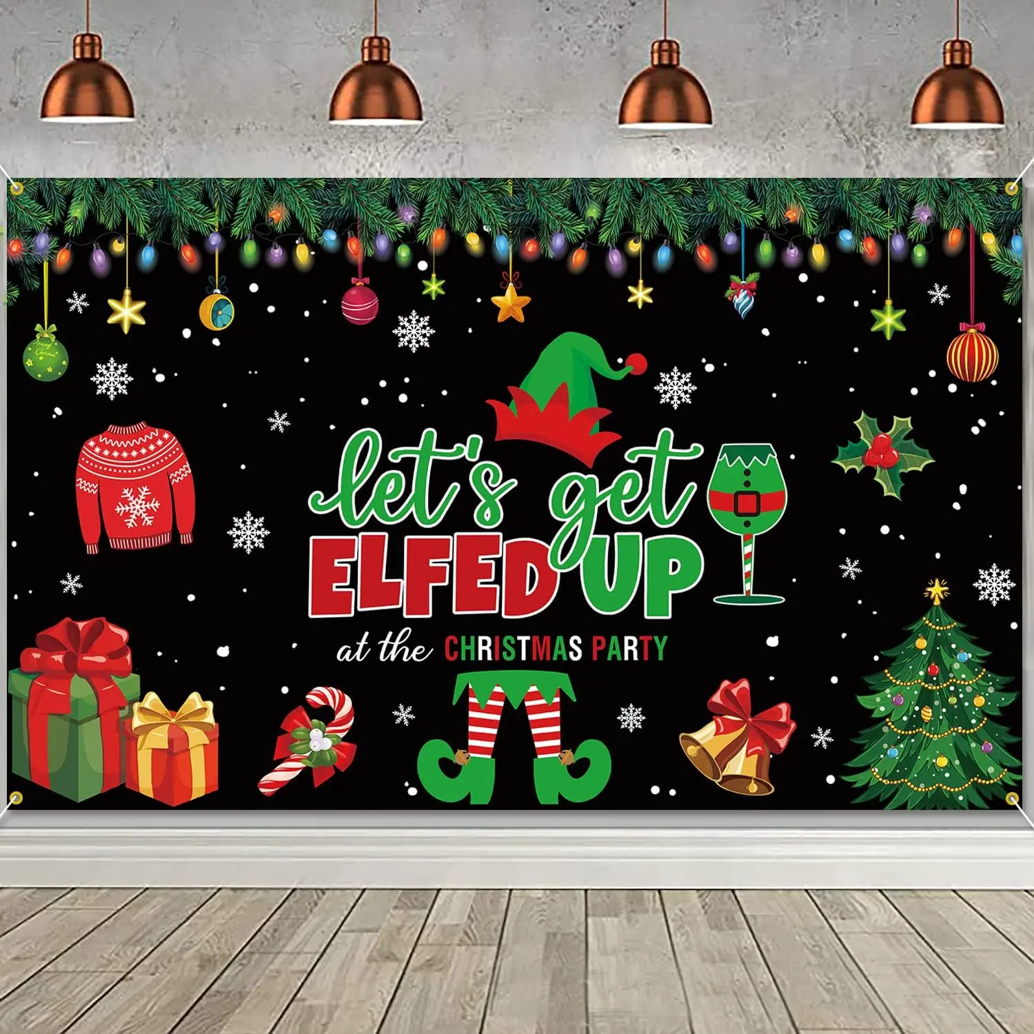 Let's Get Elfed Up Backdrop Banner 73 x 43 Inch Christmas Background Banner for Xmas  Elfed Party Decorations Photo Booth Props